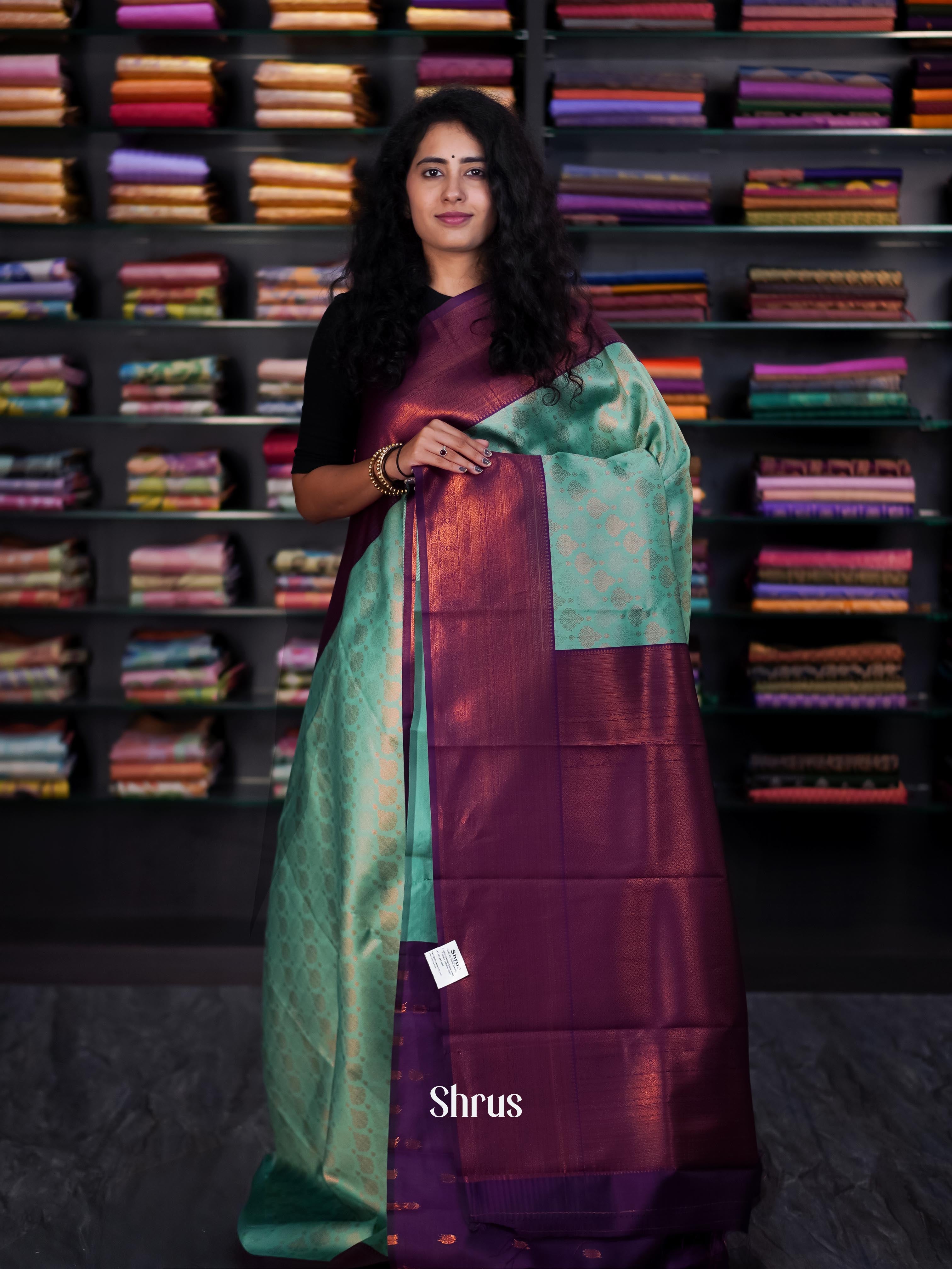 Teal & Purple - Semi Arani Silk Saree - Shop on ShrusEternity.com