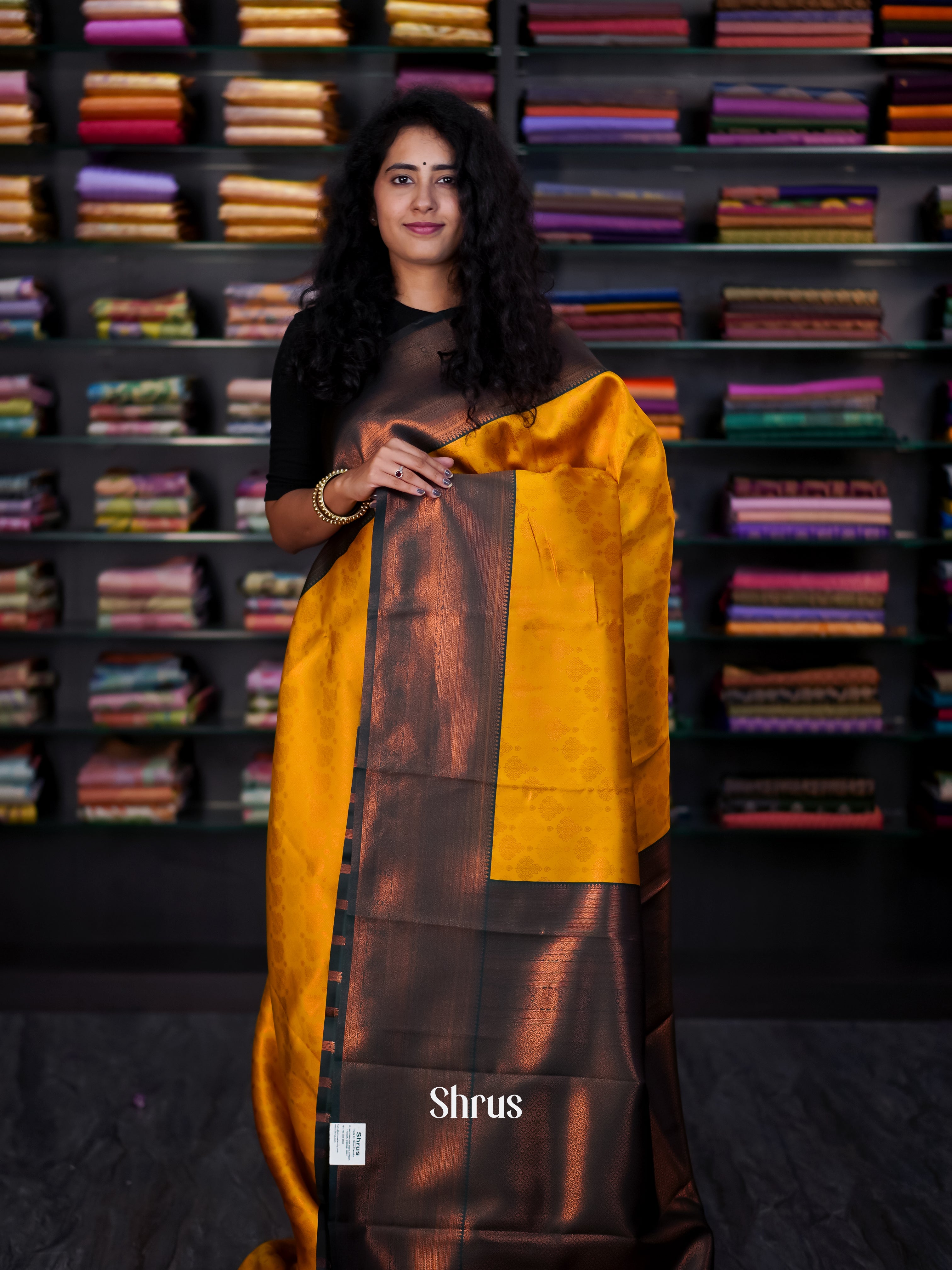 Mustard & Green- Semi Arani Silk Saree - Shop on ShrusEternity.com