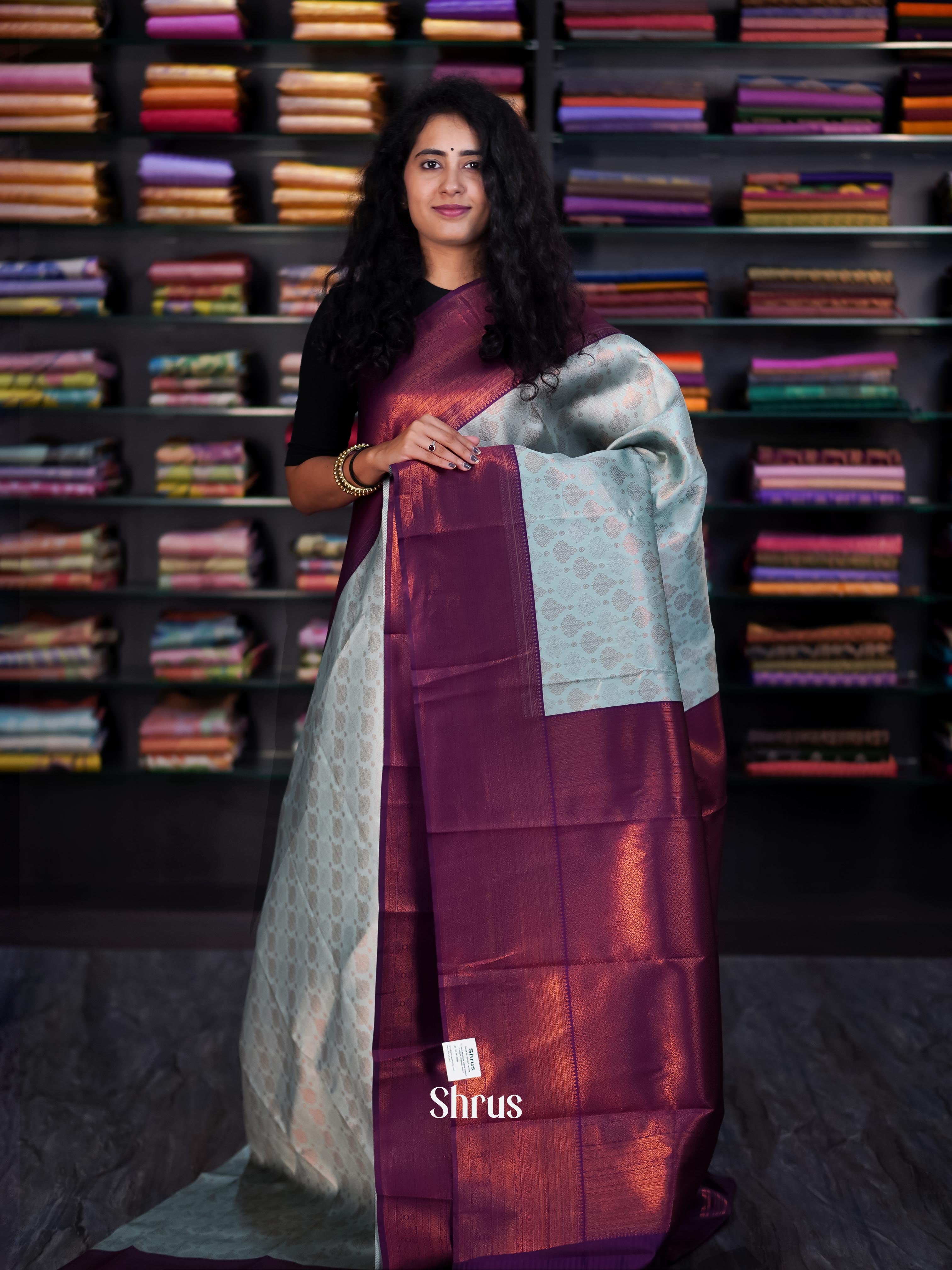 Blue & Purple - Semi Arani Silk Saree - Shop on ShrusEternity.com