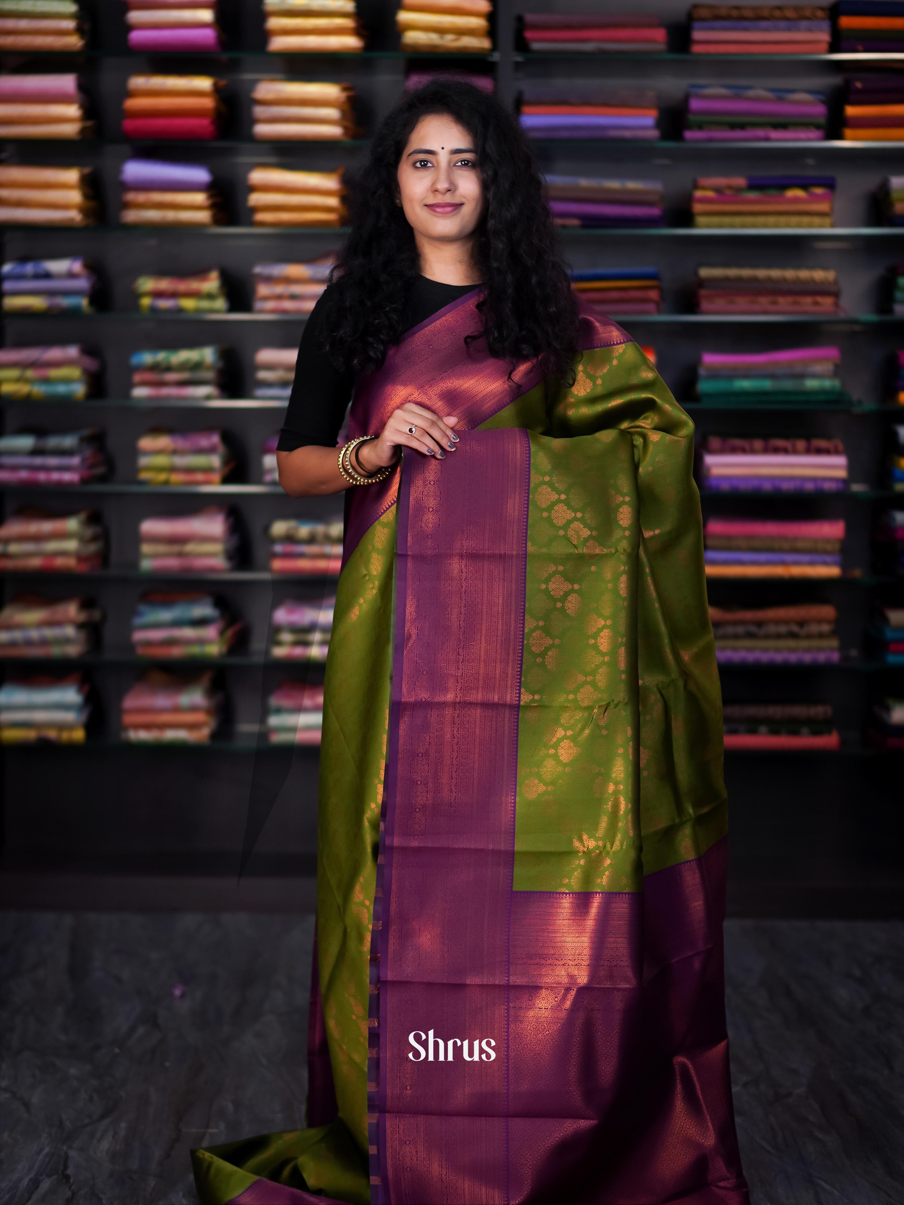 Green & Violet - Semi Arani Silk Saree - Shop on ShrusEternity.com