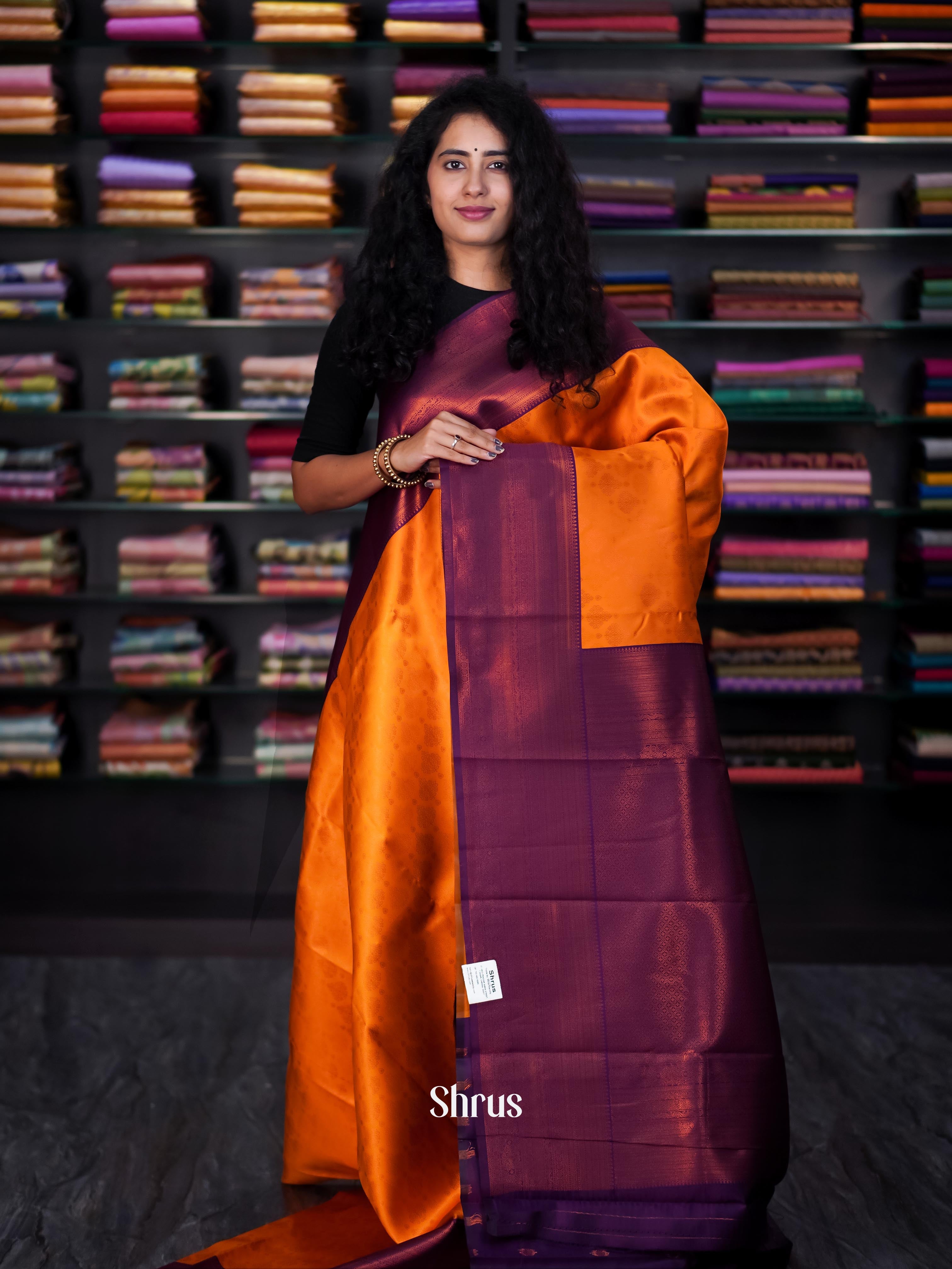 Orange & Violet - Semi Arani Silk Saree - Shop on ShrusEternity.com