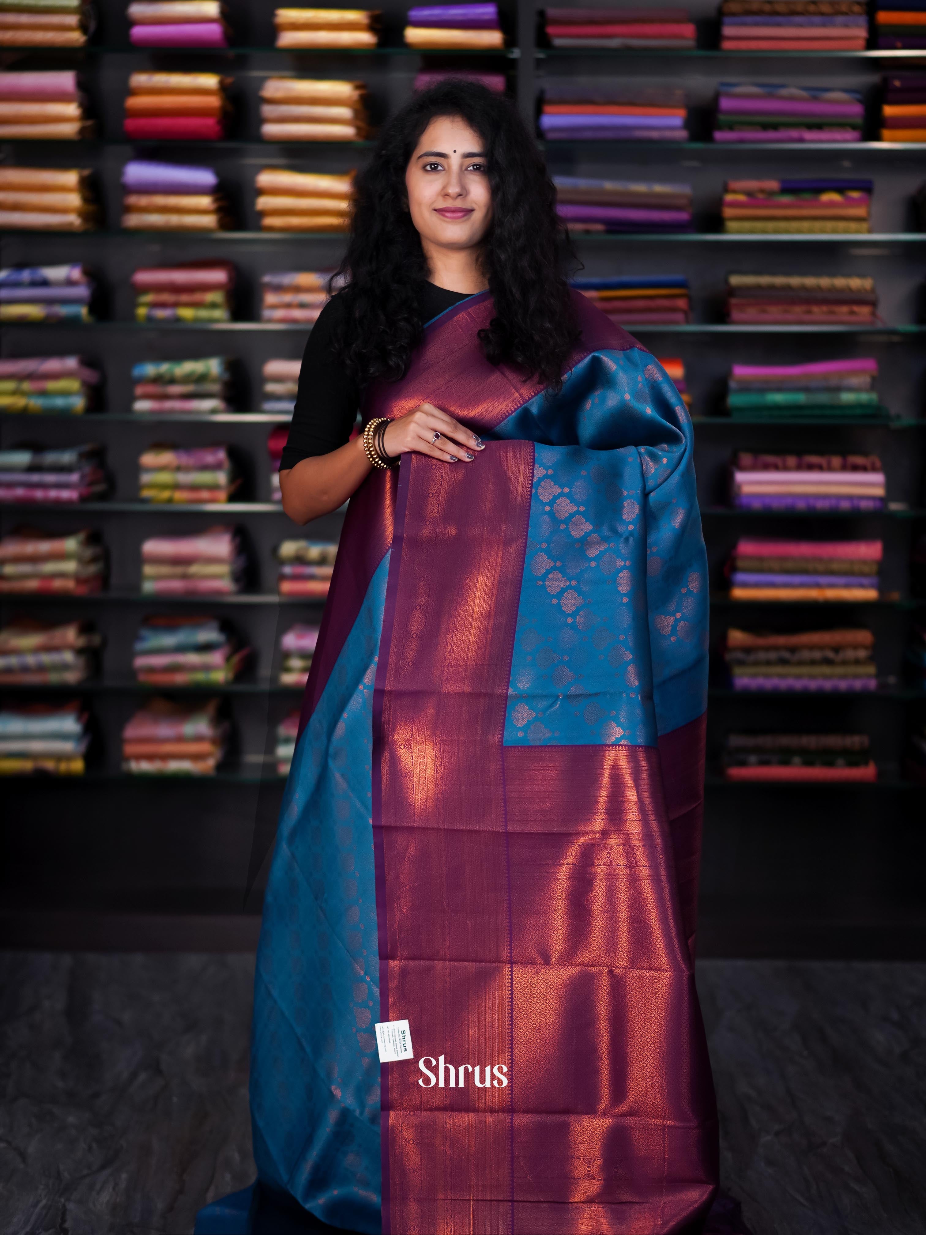 Blue & Purple- Semi Arani Silk Saree - Shop on ShrusEternity.com