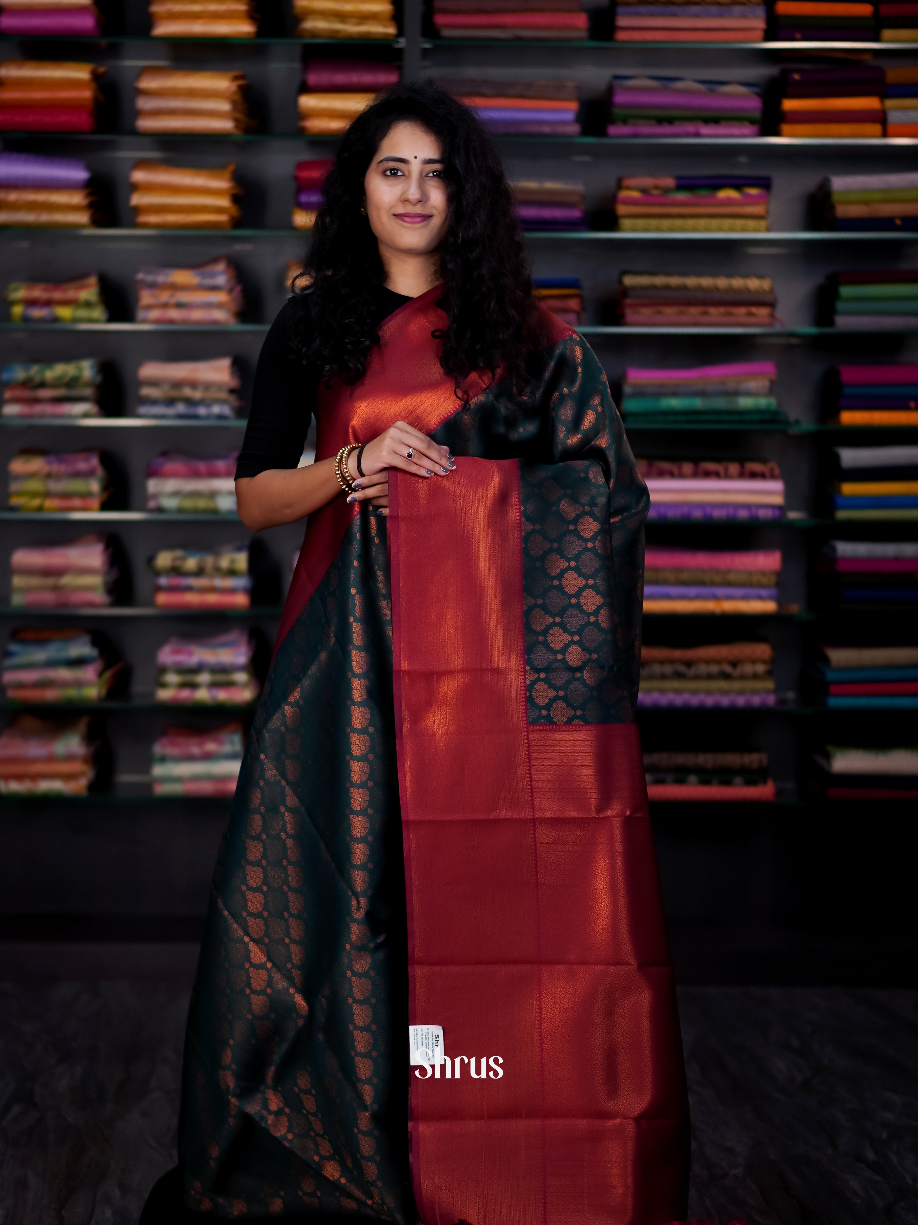 Green & Maroon - Semi Arani Silk Saree - Shop on ShrusEternity.com