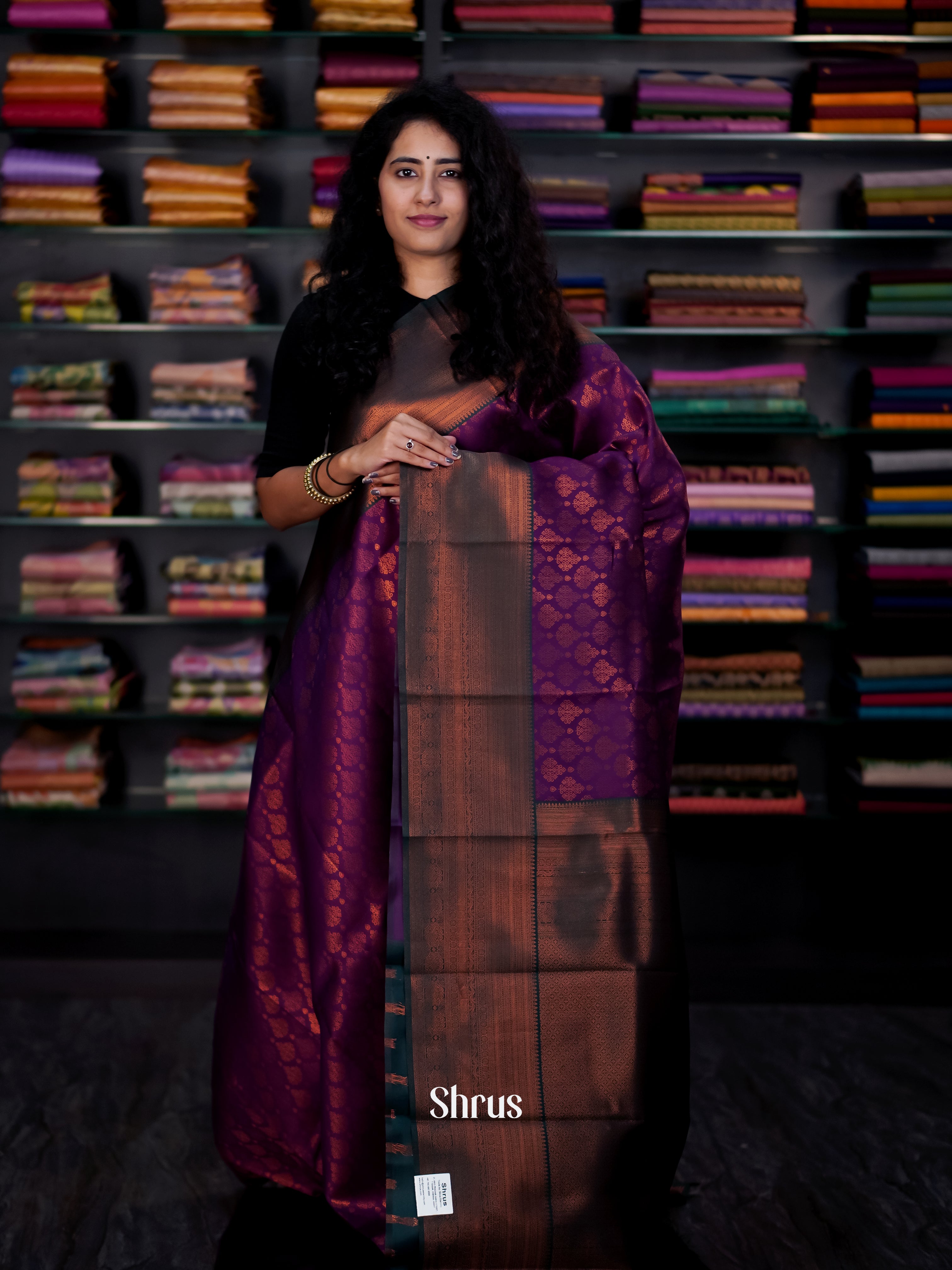 Purple & Green - Semi Arani Silk Saree - Shop on ShrusEternity.com