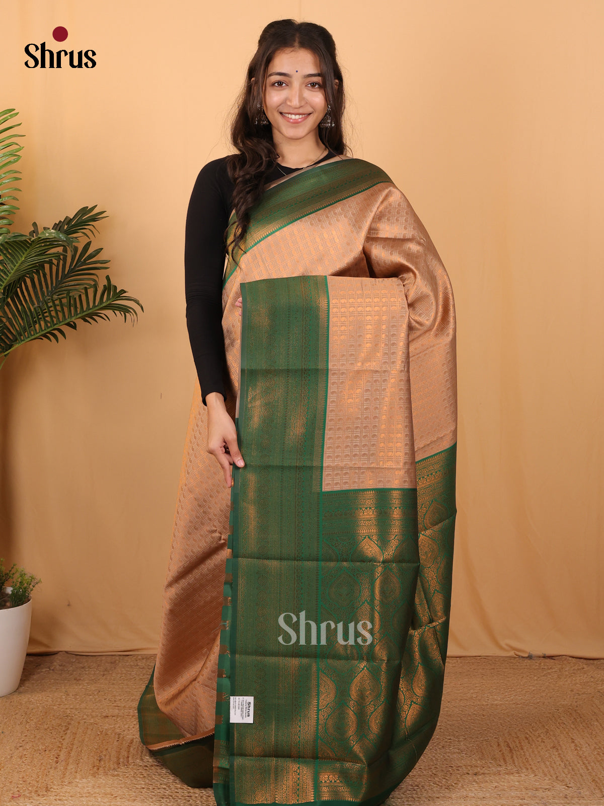 Dusty Brown & Green - Semi Arani Silk Saree - Shop on ShrusEternity.com