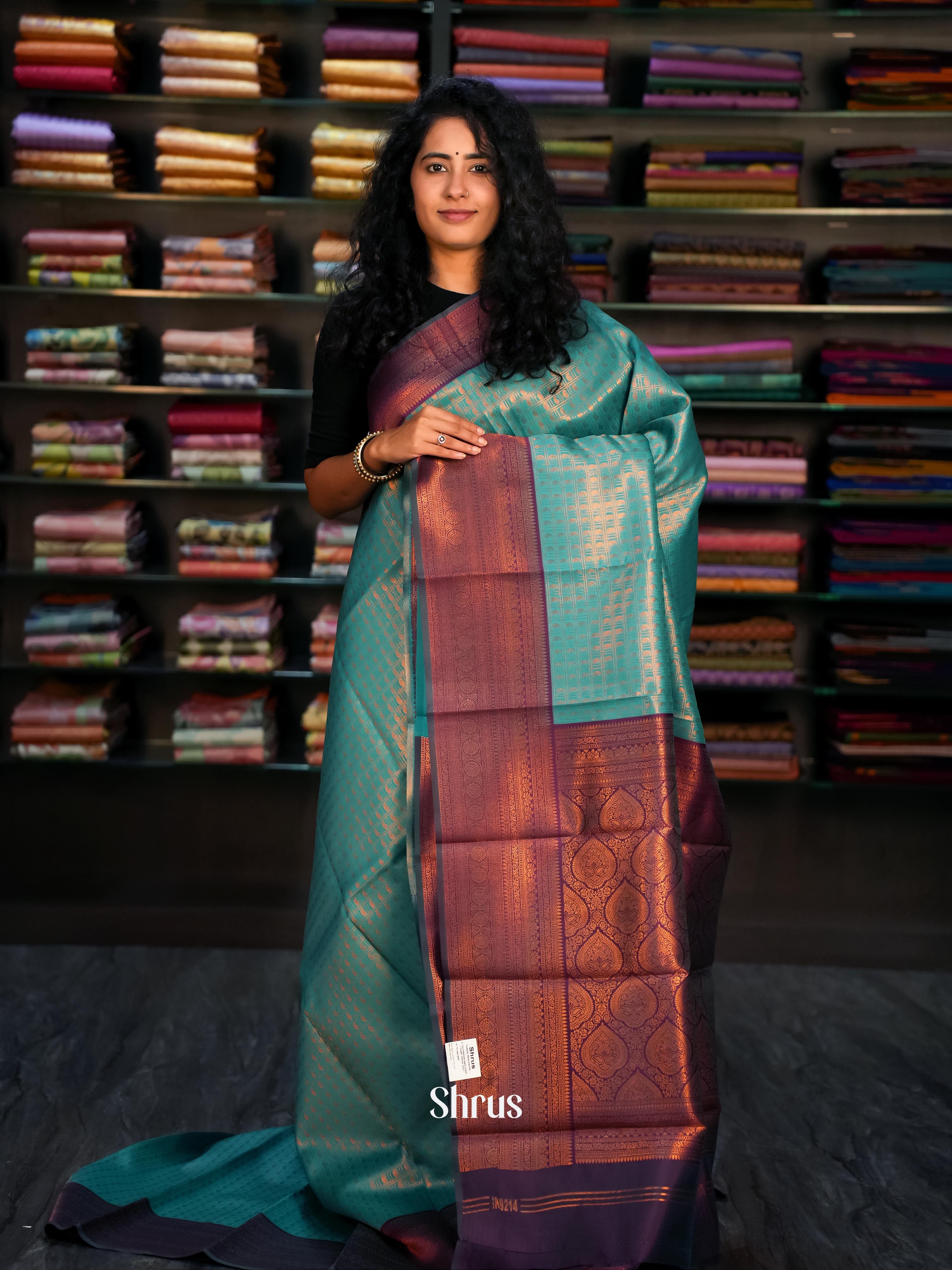 Teal & Purple- Semi Arani Silk Saree - Shop on ShrusEternity.com