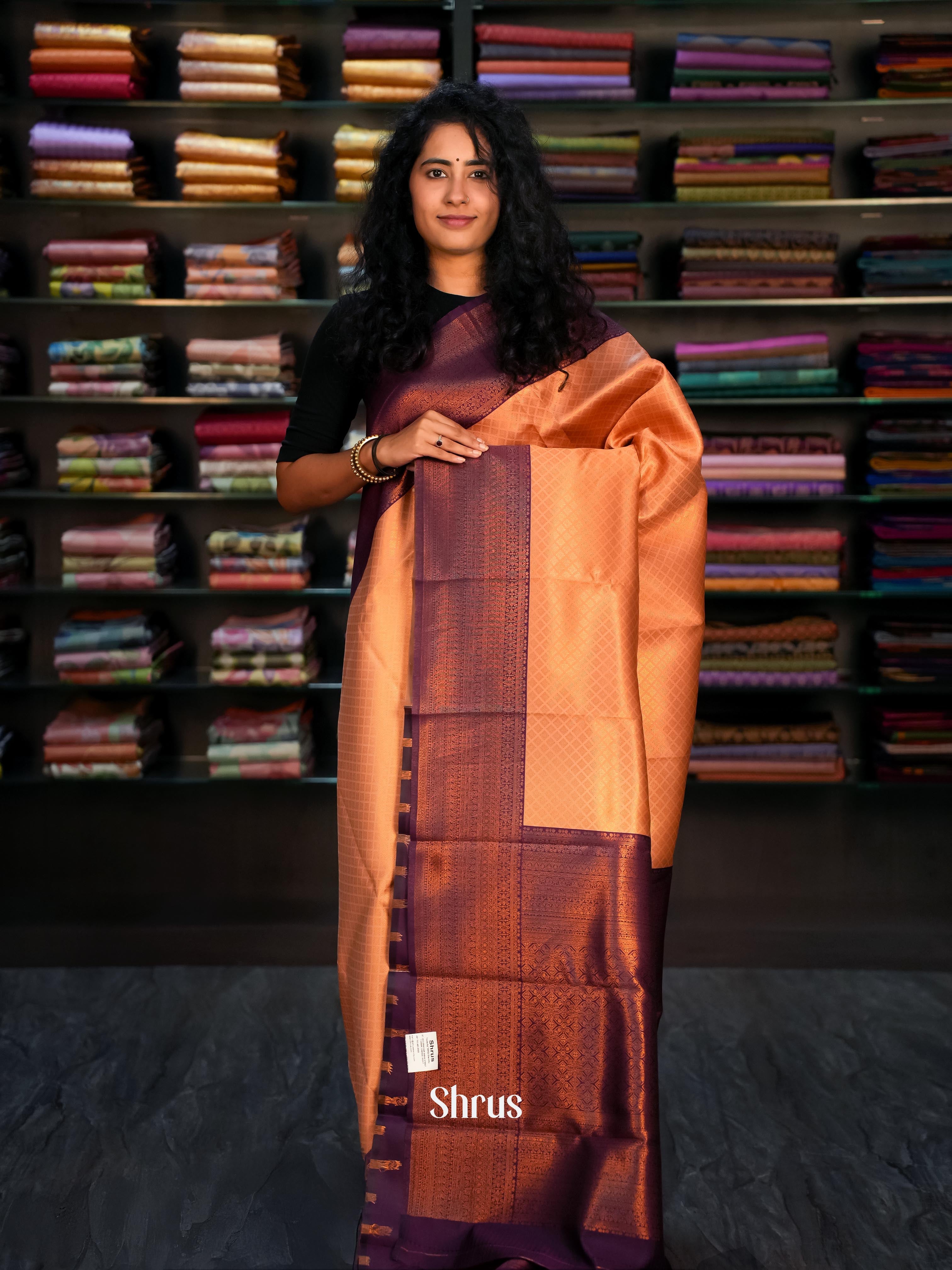 Brown & Purple - Semi Arani Silk Saree - Shop on ShrusEternity.com