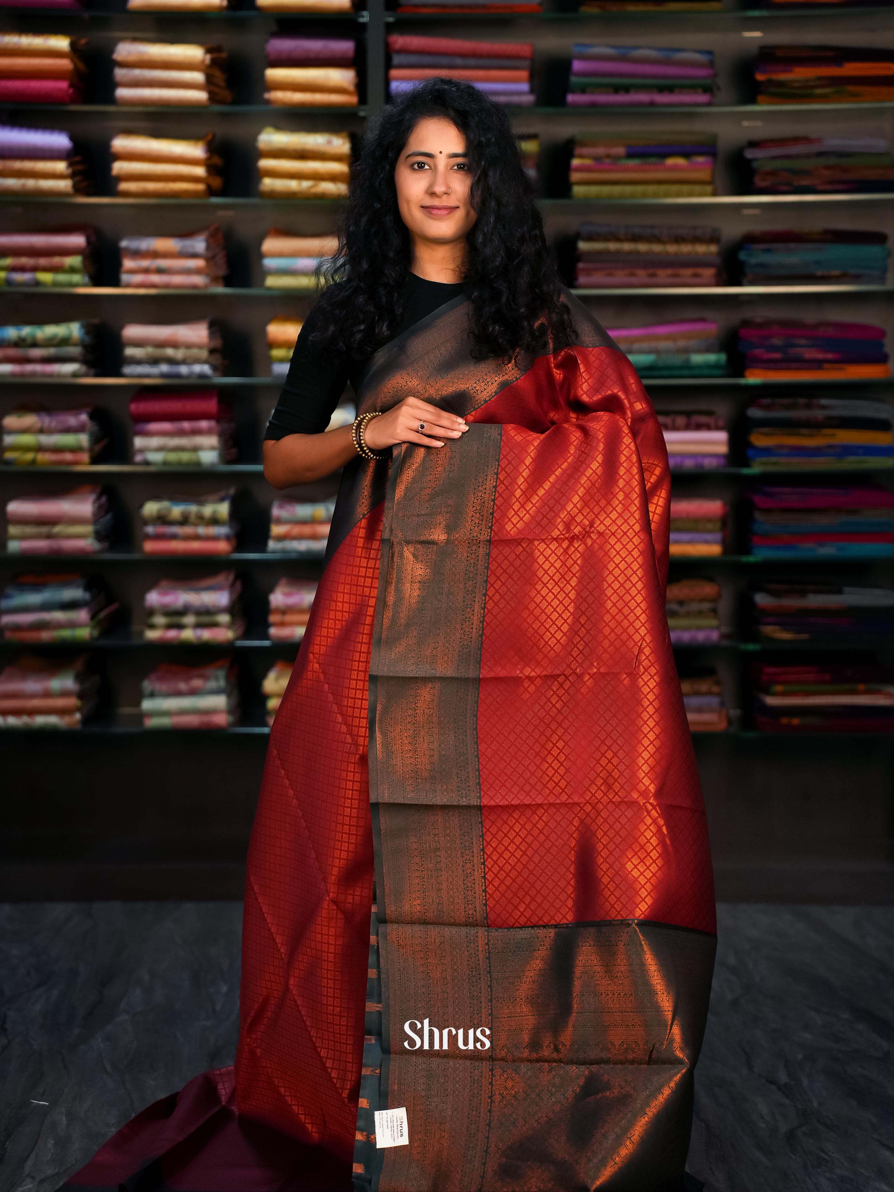 Red & Green- Semi Arani Silk Saree - Shop on ShrusEternity.com