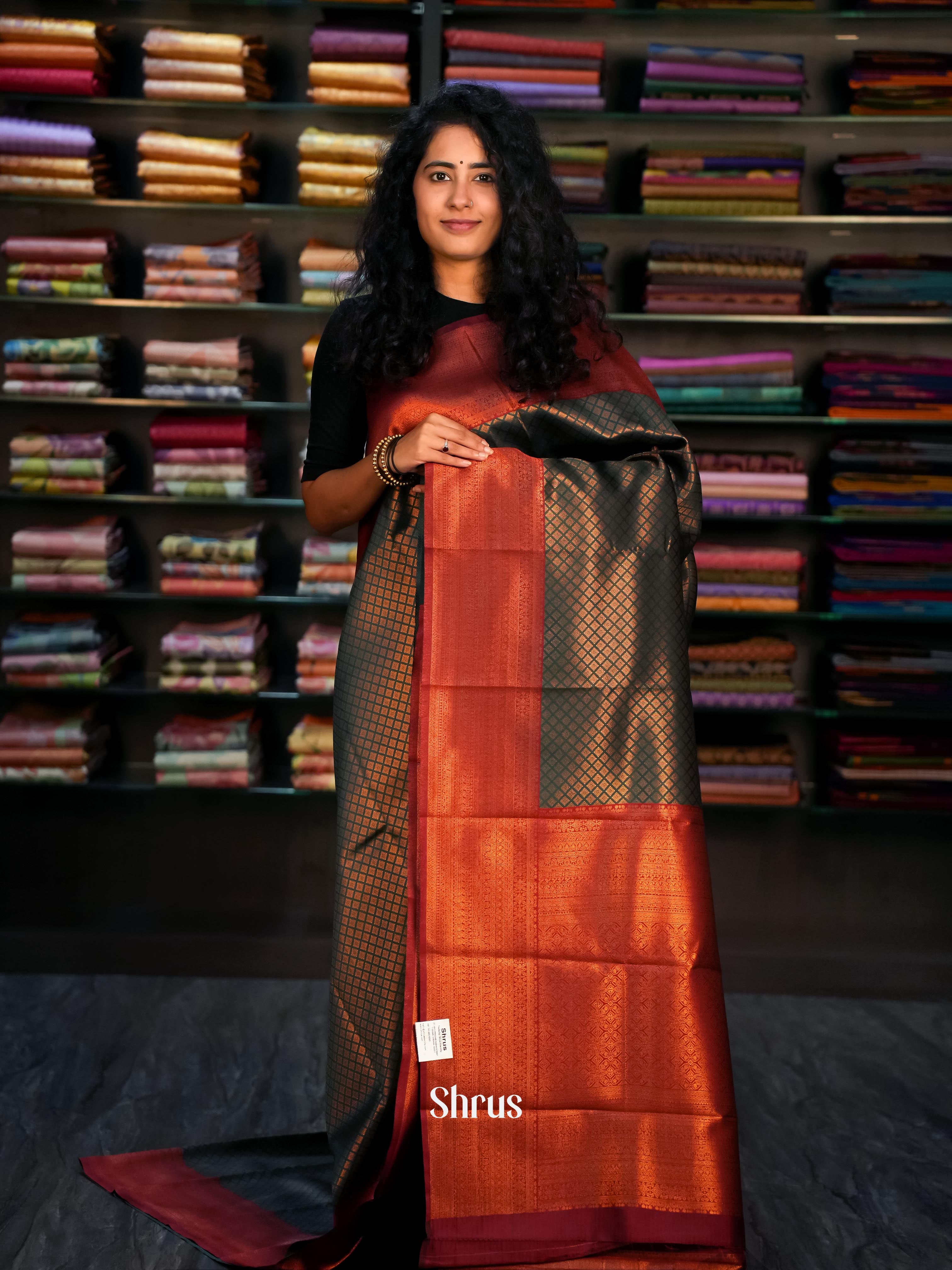 Green & Maroon- Semi Arani Silk Saree - Shop on ShrusEternity.com