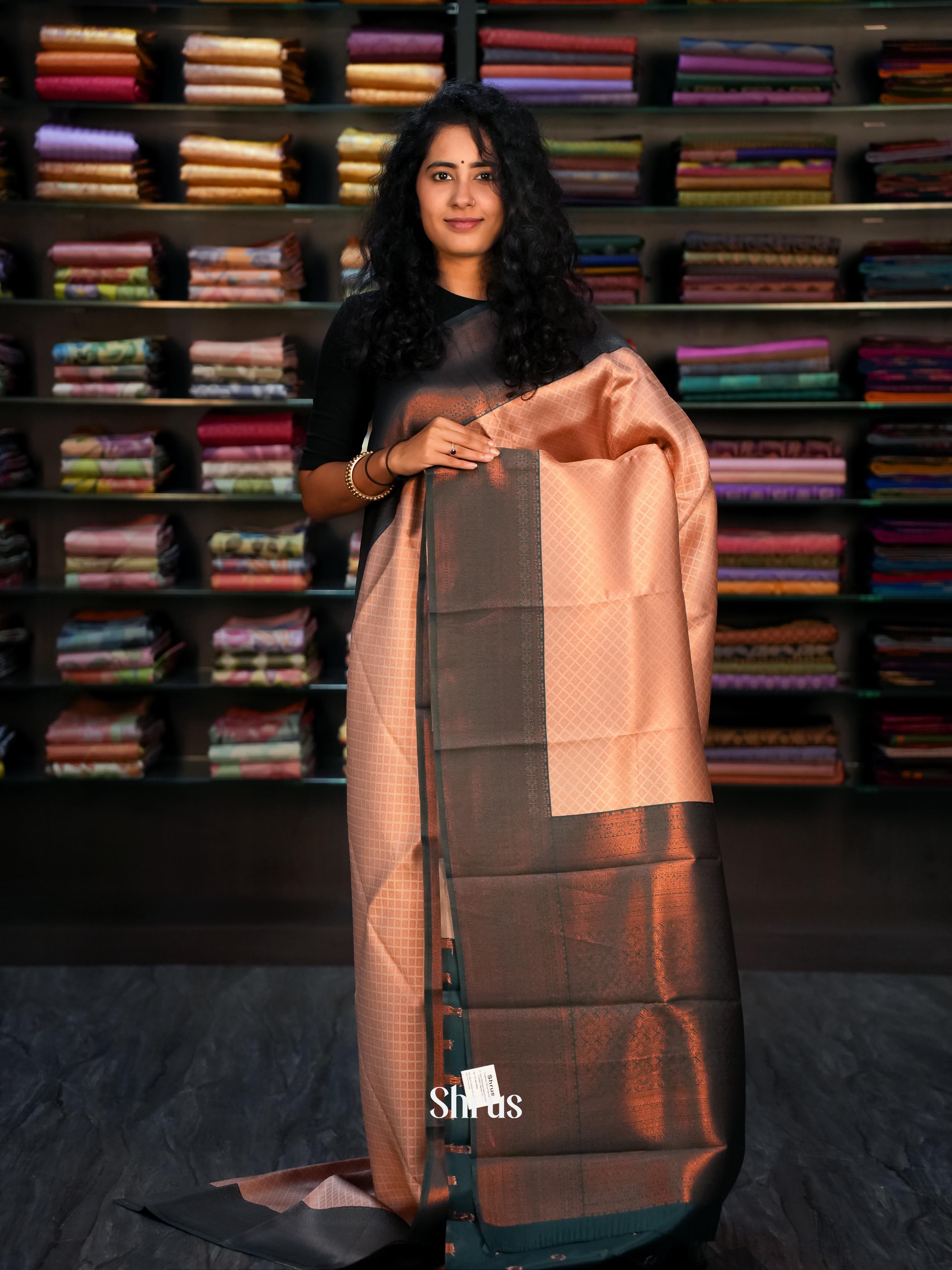Dusty Brown & Green - Semi Arani Silk Saree - Shop on ShrusEternity.com