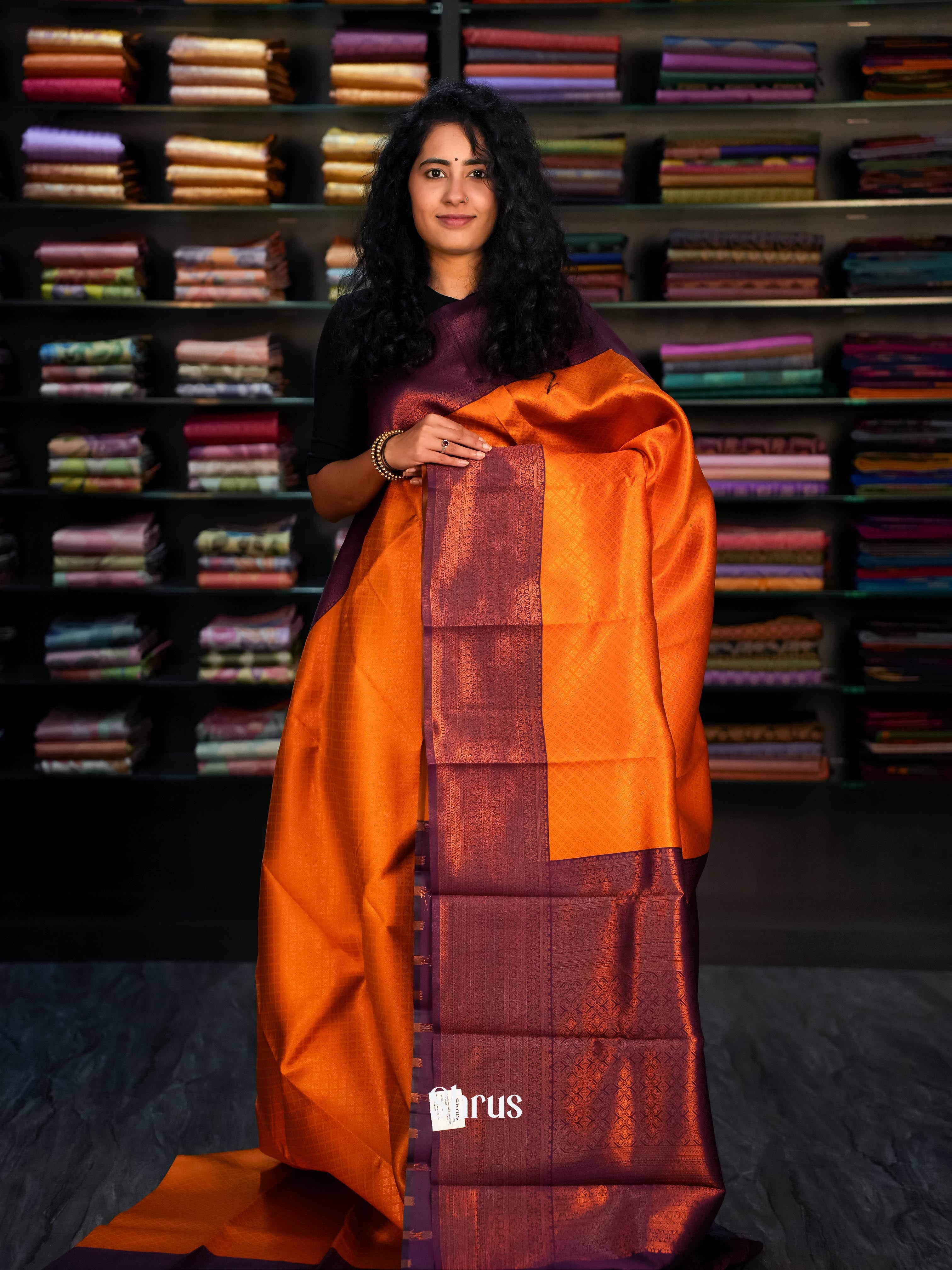 Orange & Purple- Semi Arani Silk Saree - Shop on ShrusEternity.com