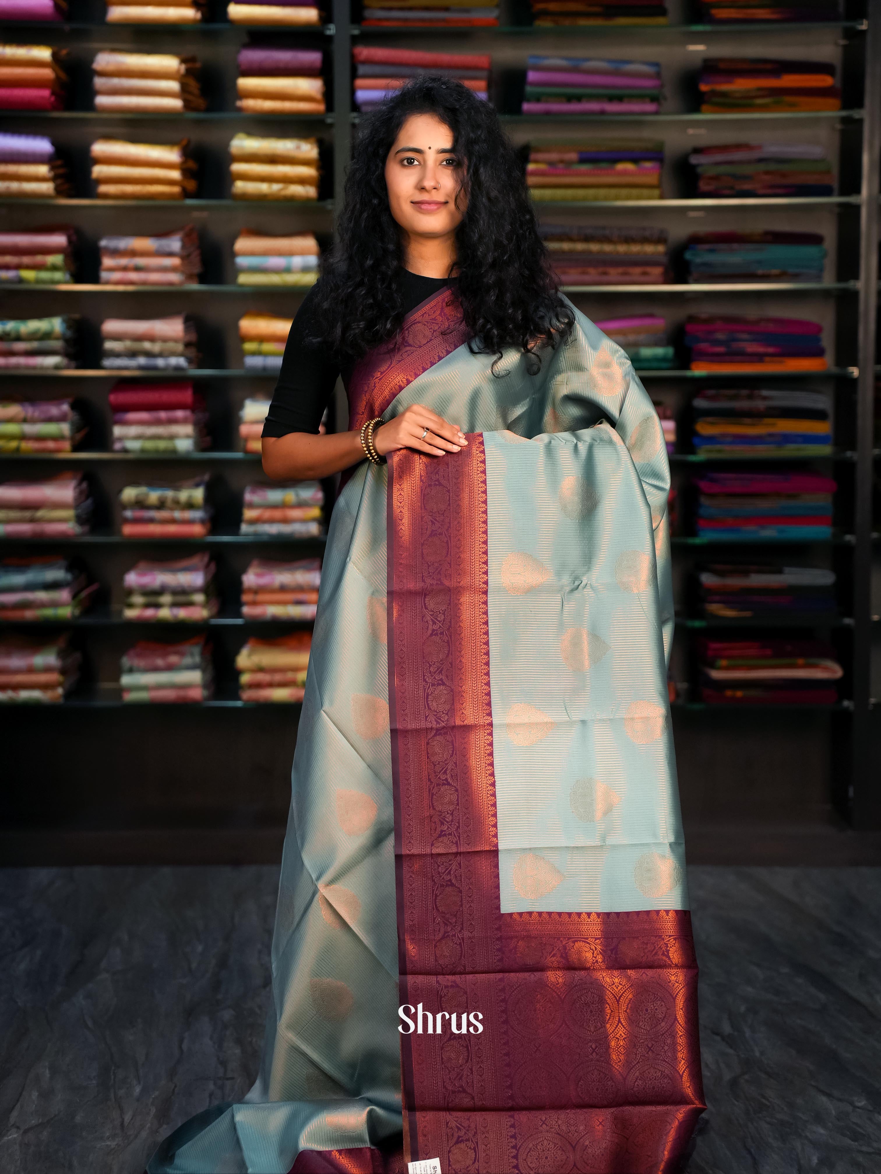 Blue & Maroon - Semi Arani Silk Saree - Shop on ShrusEternity.com