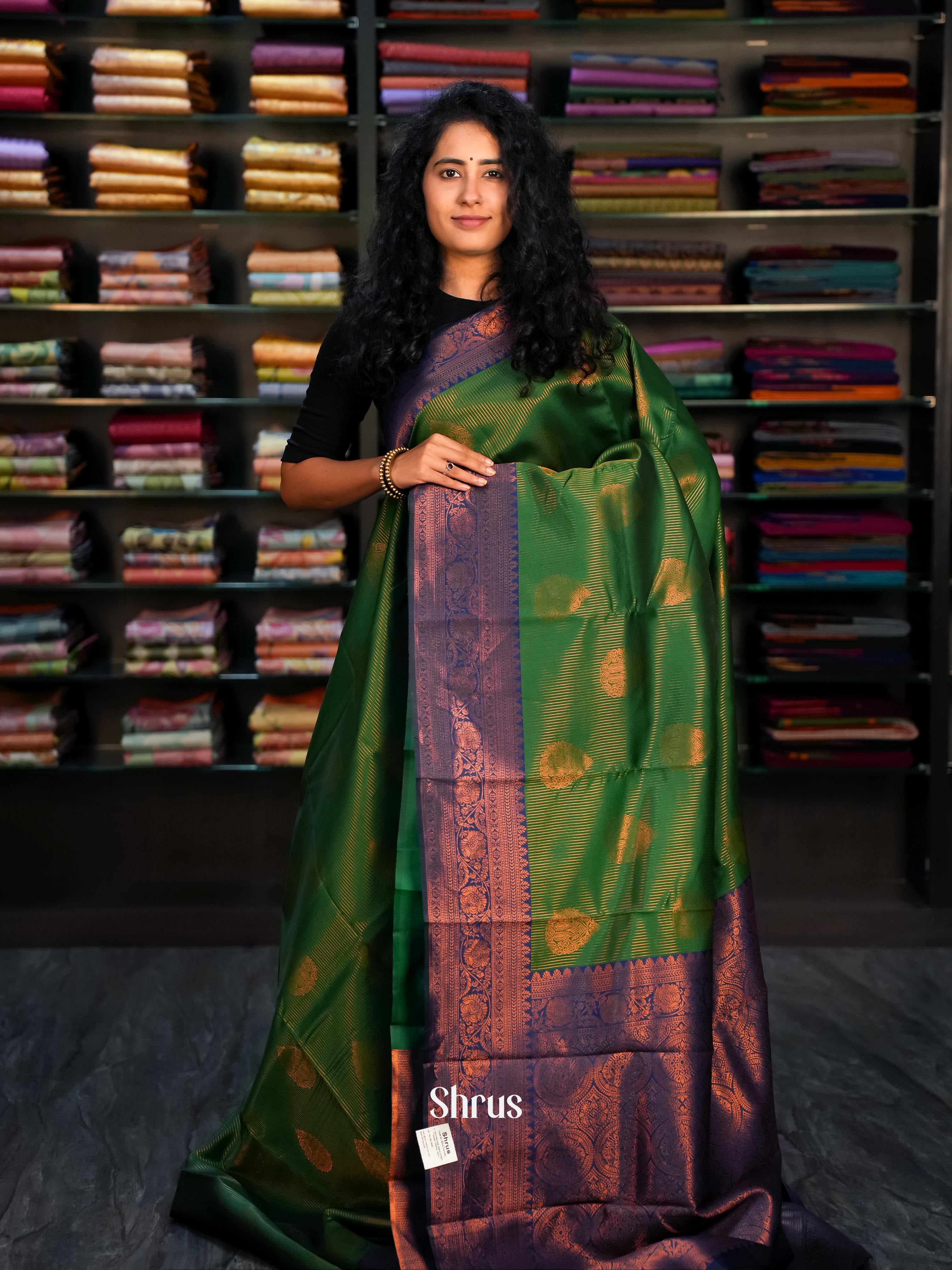 Green & Violet - Semi Arani Silk Saree - Shop on ShrusEternity.com