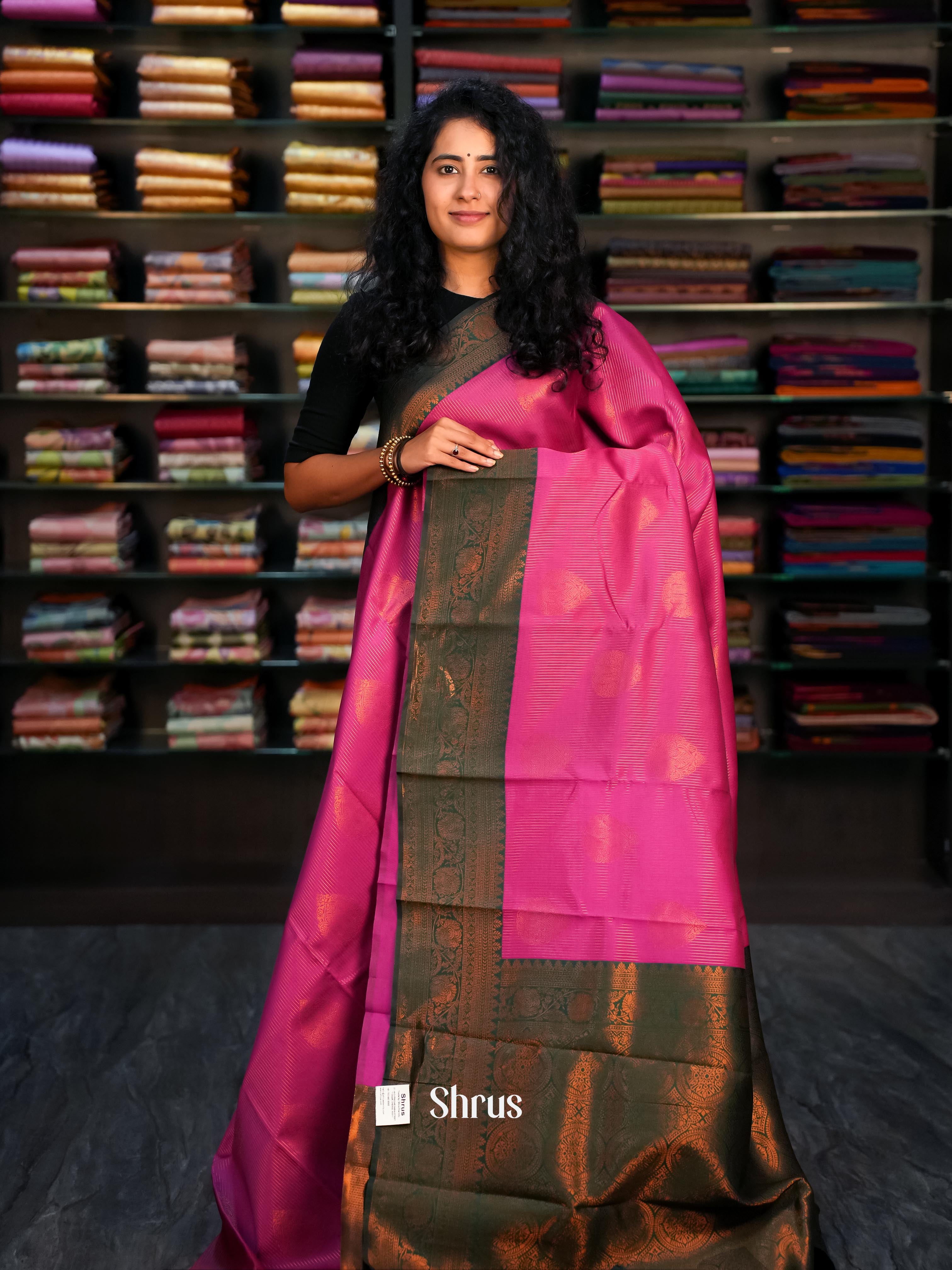 Pink & Green- Semi Arani Silk Saree - Shop on ShrusEternity.com