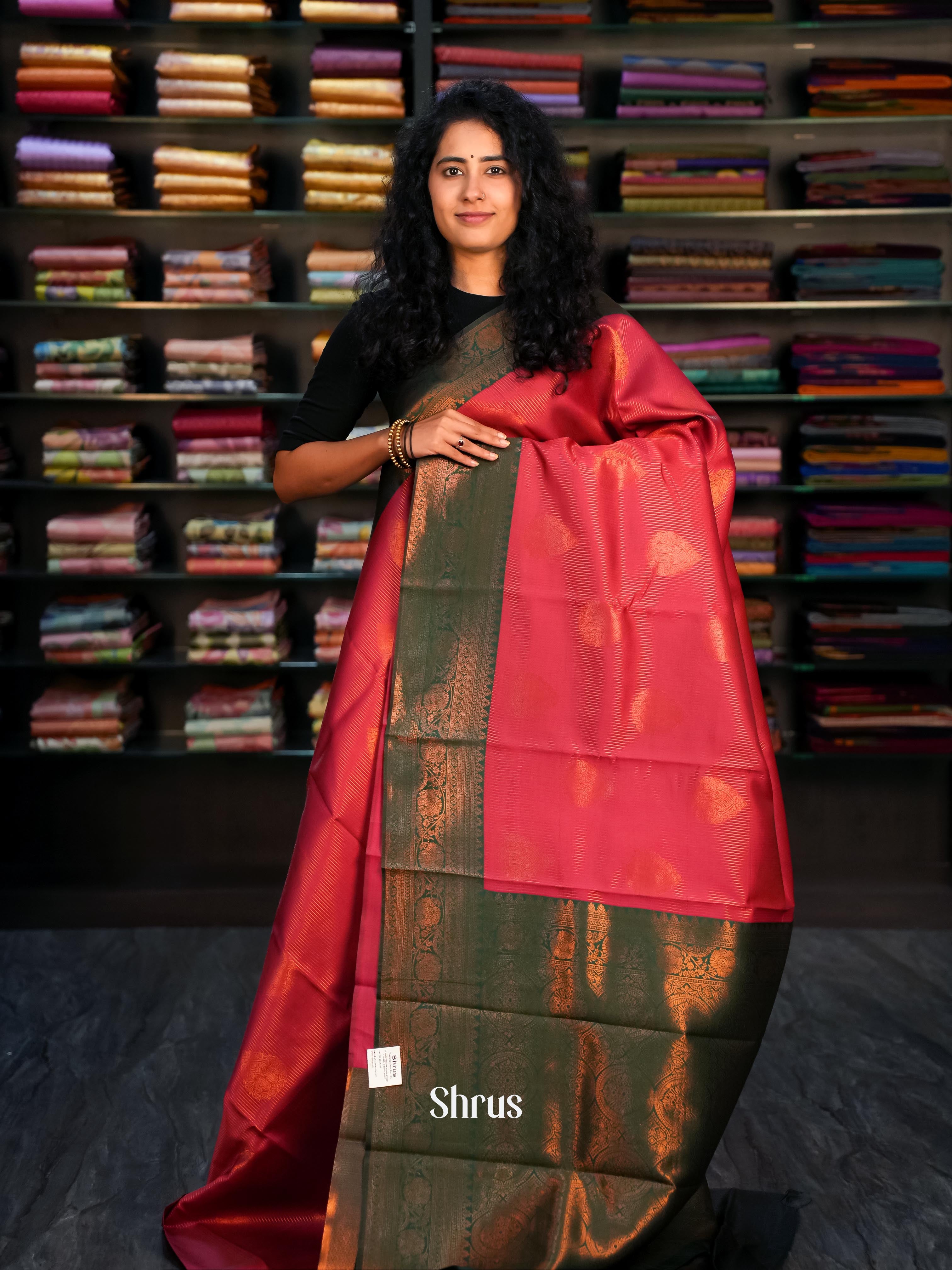 Red & Green- Semi Arani Silk Saree - Shop on ShrusEternity.com