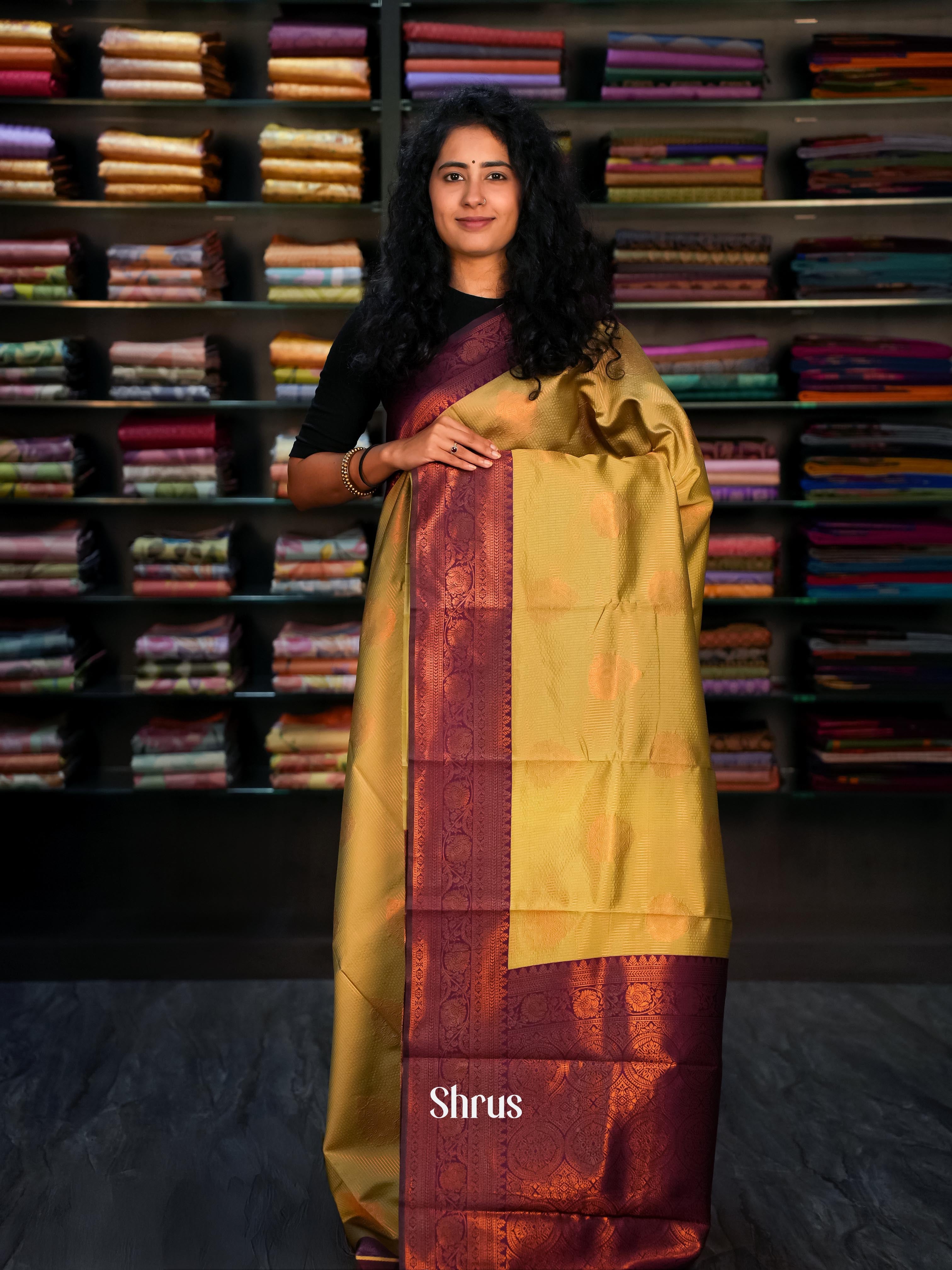 Green & MAroon- Semi Arani Silk Saree - Shop on ShrusEternity.com