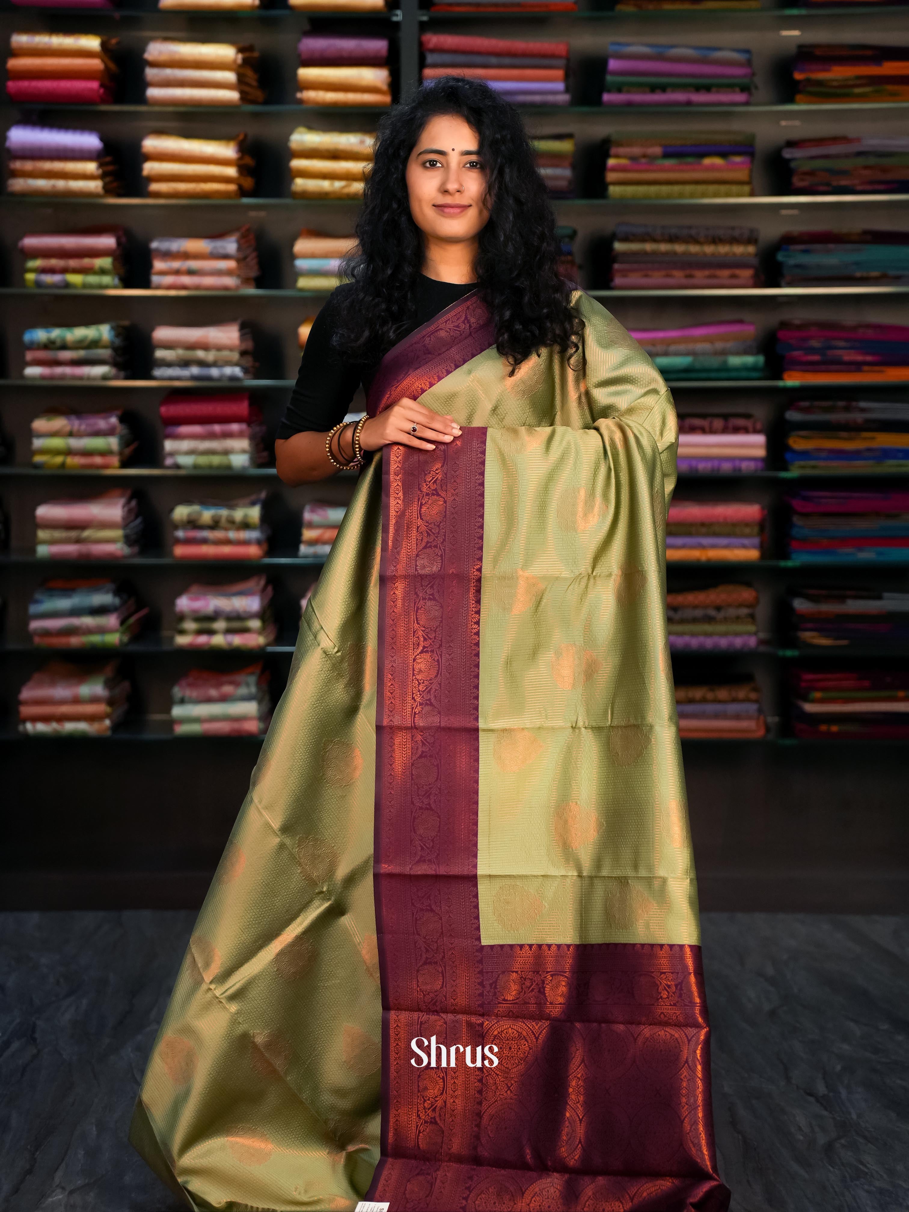 Green & Maroon- Semi Arani Silk Saree - Shop on ShrusEternity.com