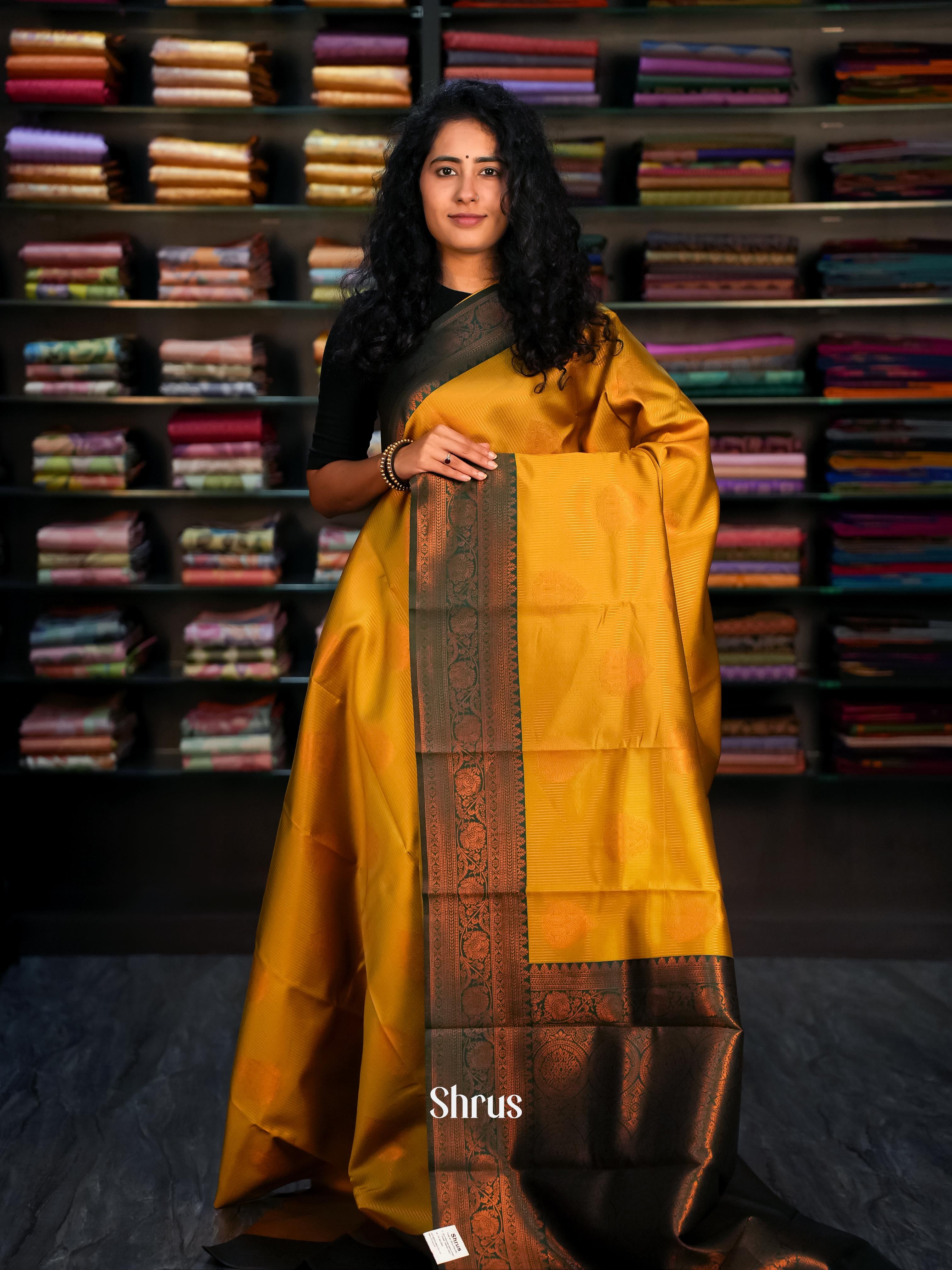 Mustary Green & Green - Semi Arani Silk Saree - Shop on ShrusEternity.com