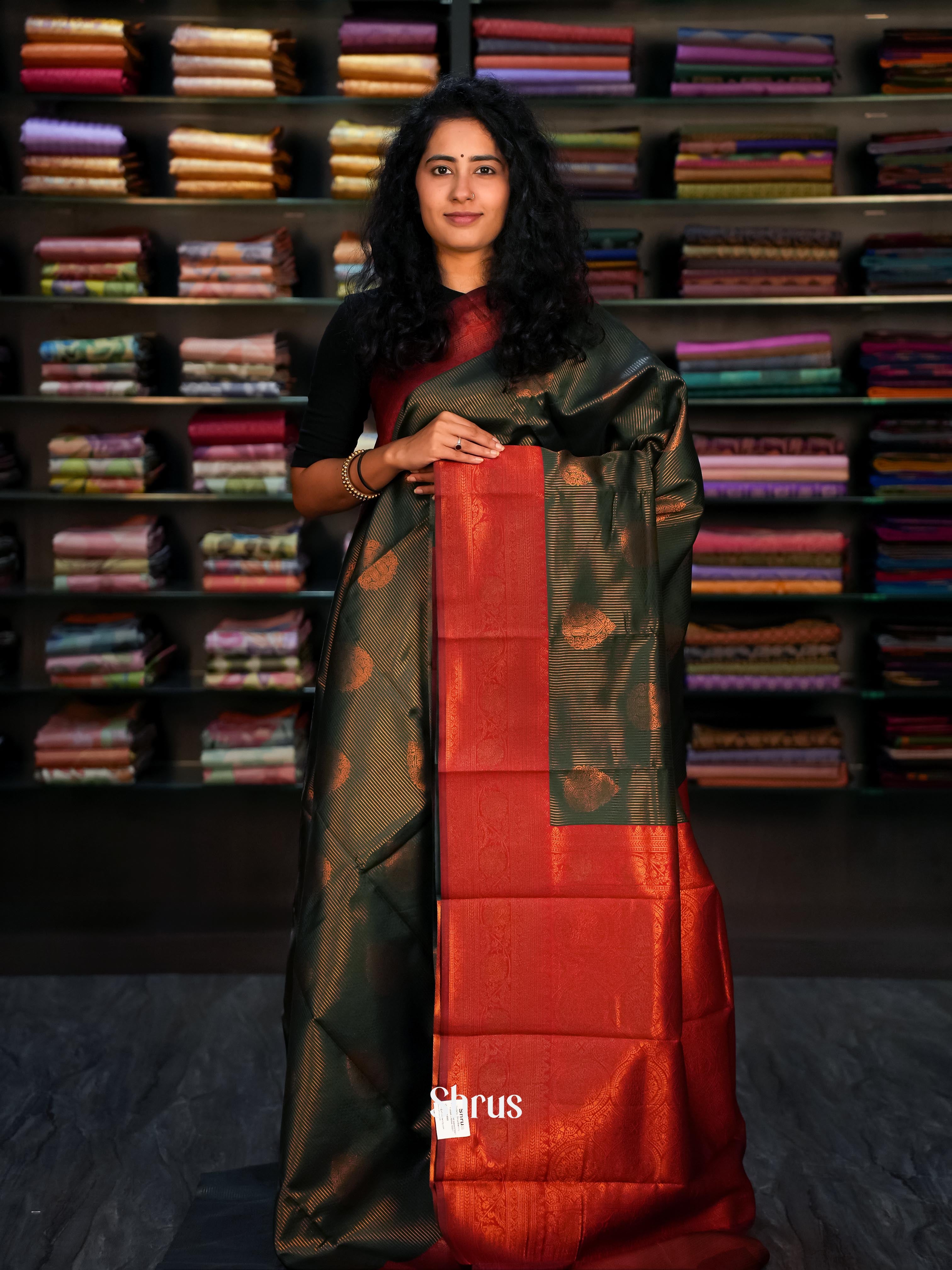 Green & Maroon- Semi Arani Silk Saree - Shop on ShrusEternity.com