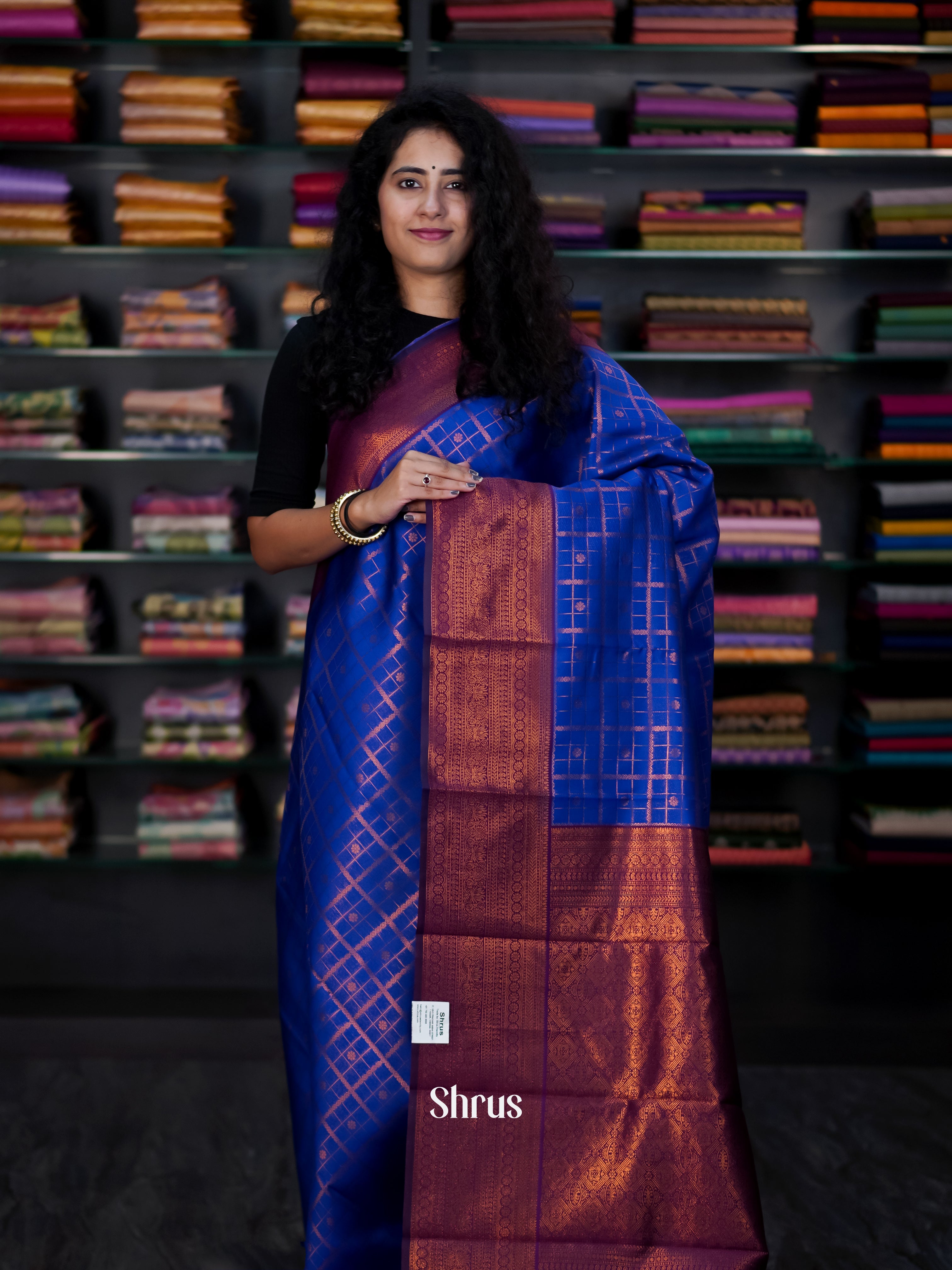 Blue & Purple - Semi Arani Silk Saree - Shop on ShrusEternity.com
