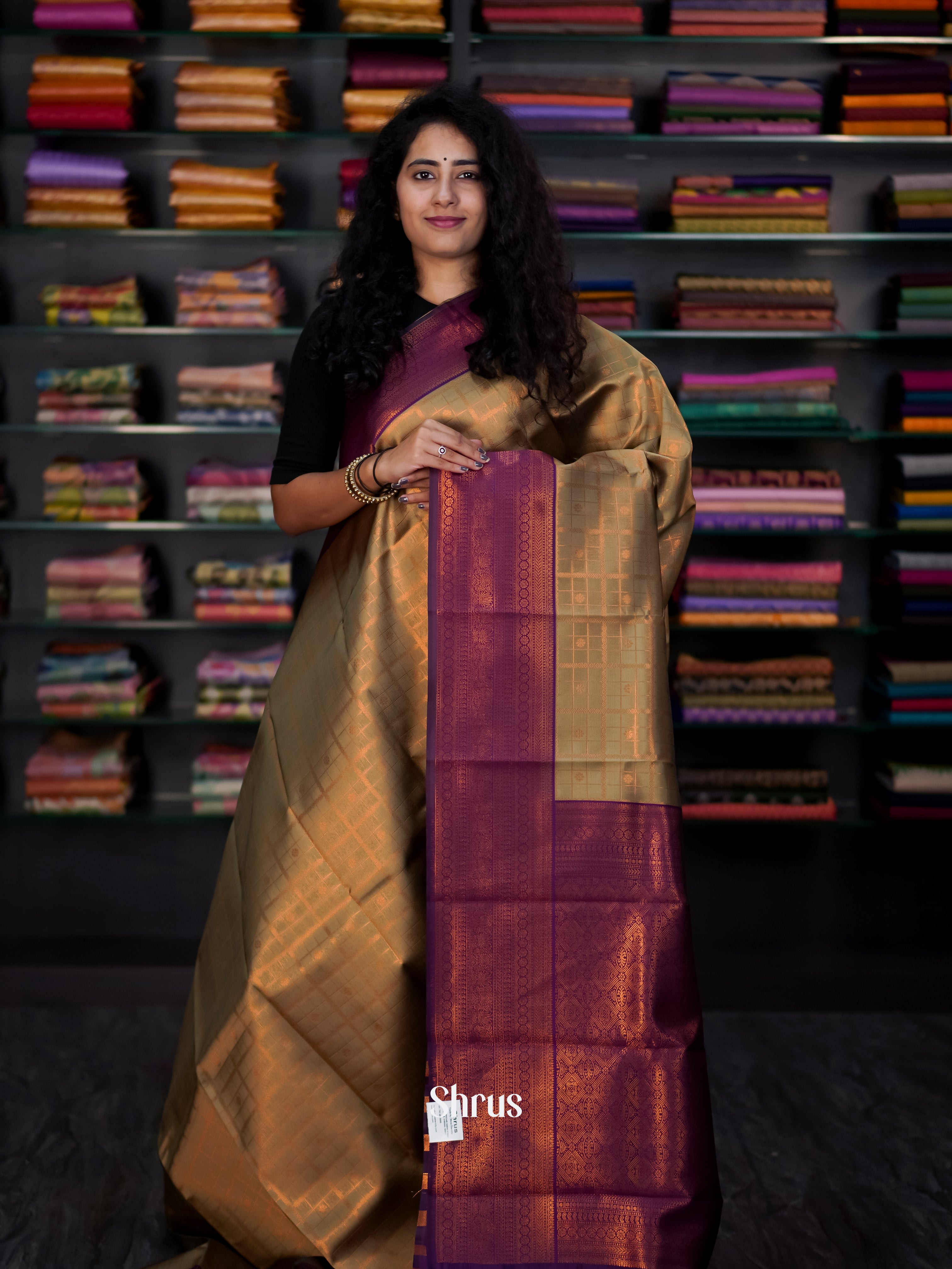 Grey & Purple - Semi Arani Silk Saree - Shop on ShrusEternity.com