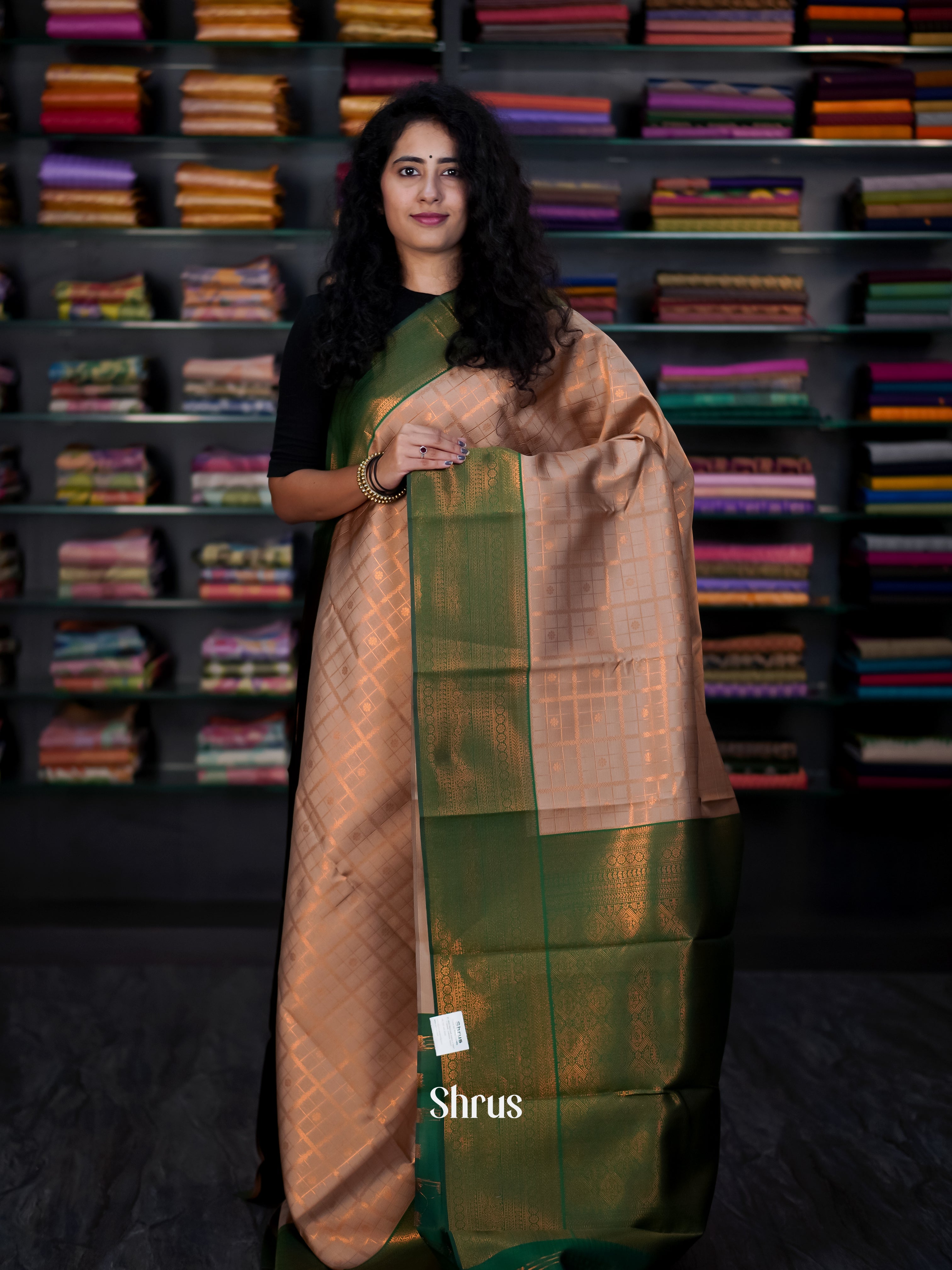 Dusty Pink & Green - Semi Arani Silk Saree - Shop on ShrusEternity.com