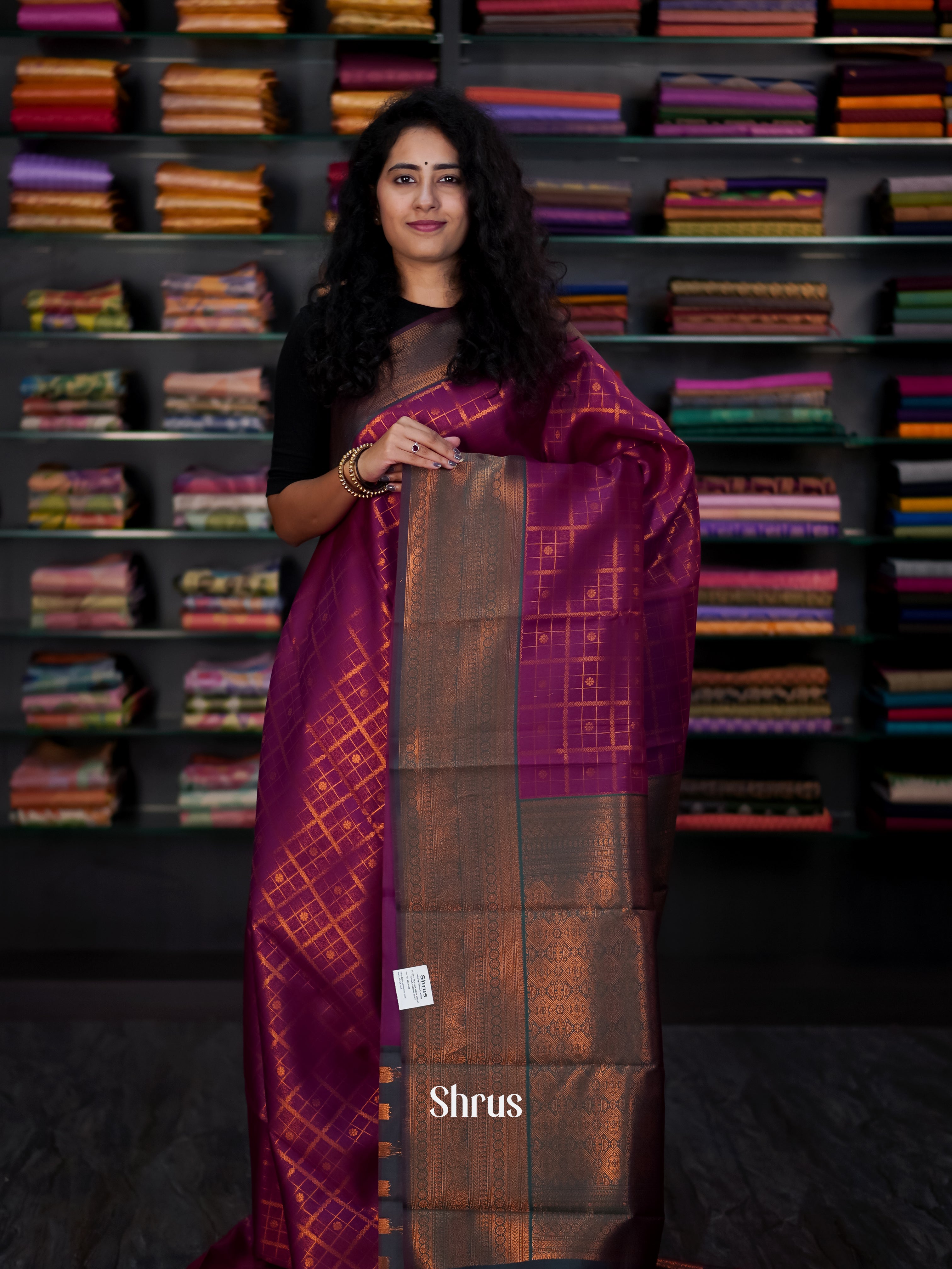 Purple & Green - Semi Arani Silk Saree - Shop on ShrusEternity.com