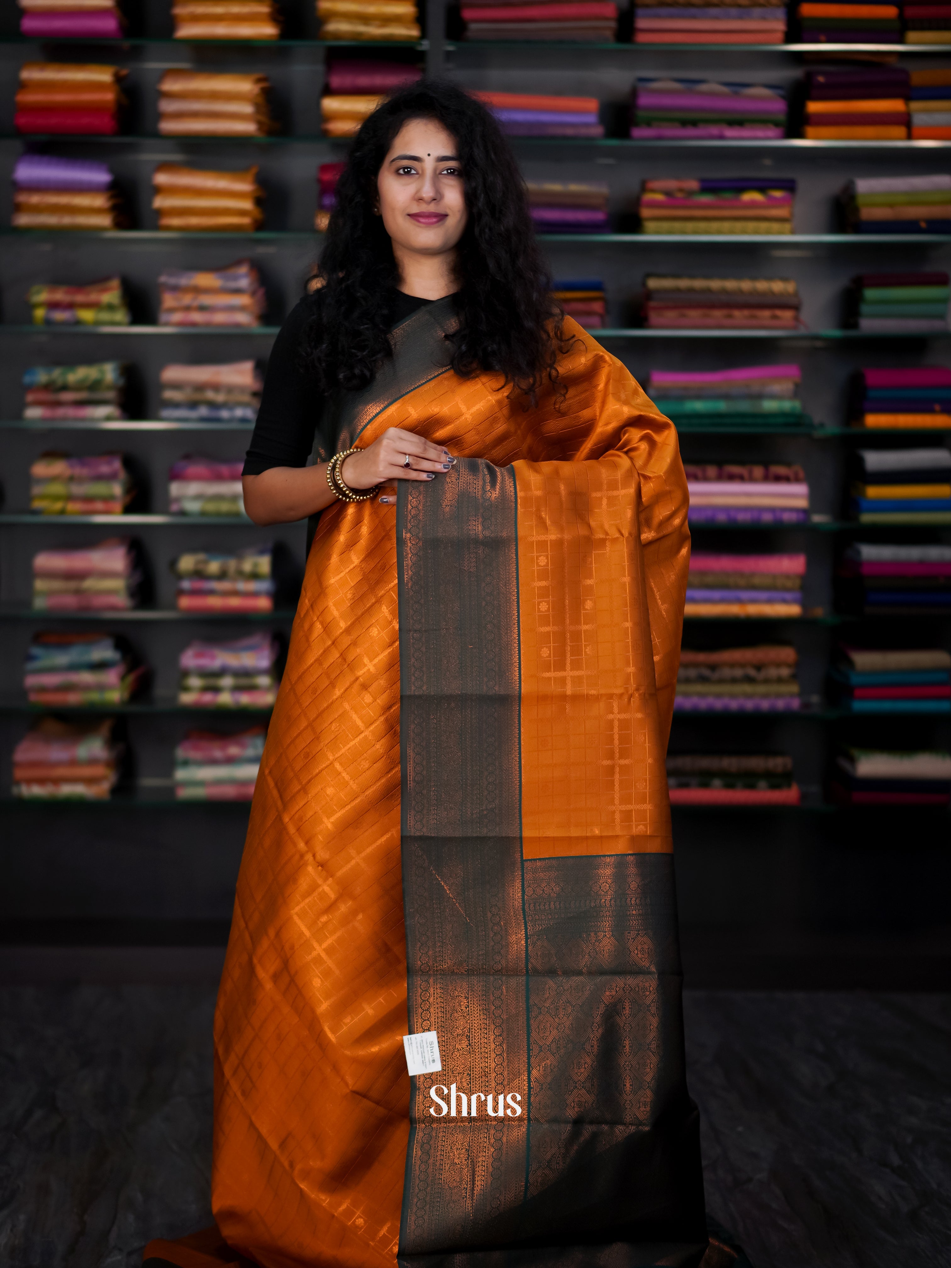 Orange & Green - Semi Arani Silk Saree - Shop on ShrusEternity.com