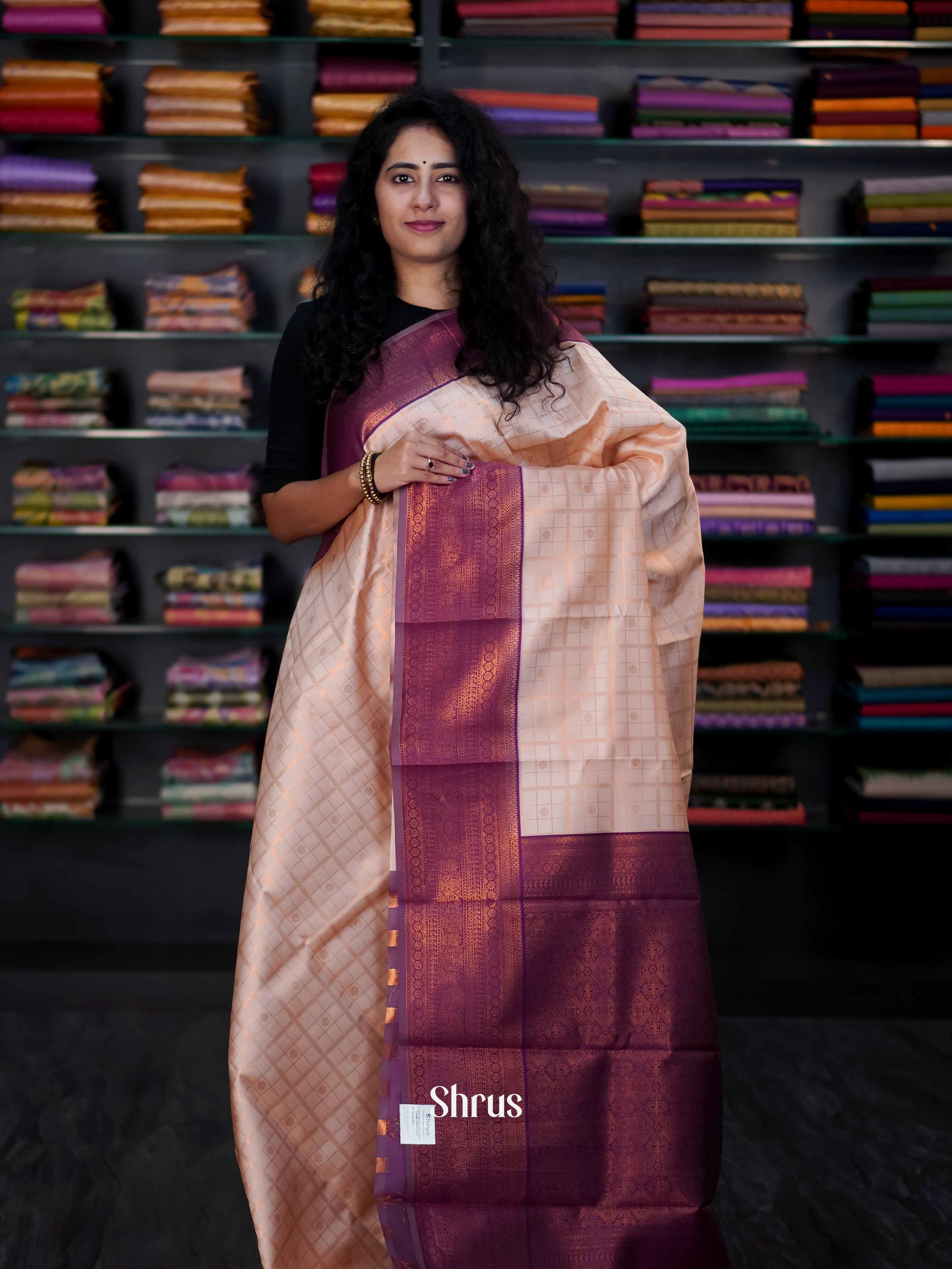 Dusty Pink & Purple - Semi Arani Silk Saree - Shop on ShrusEternity.com