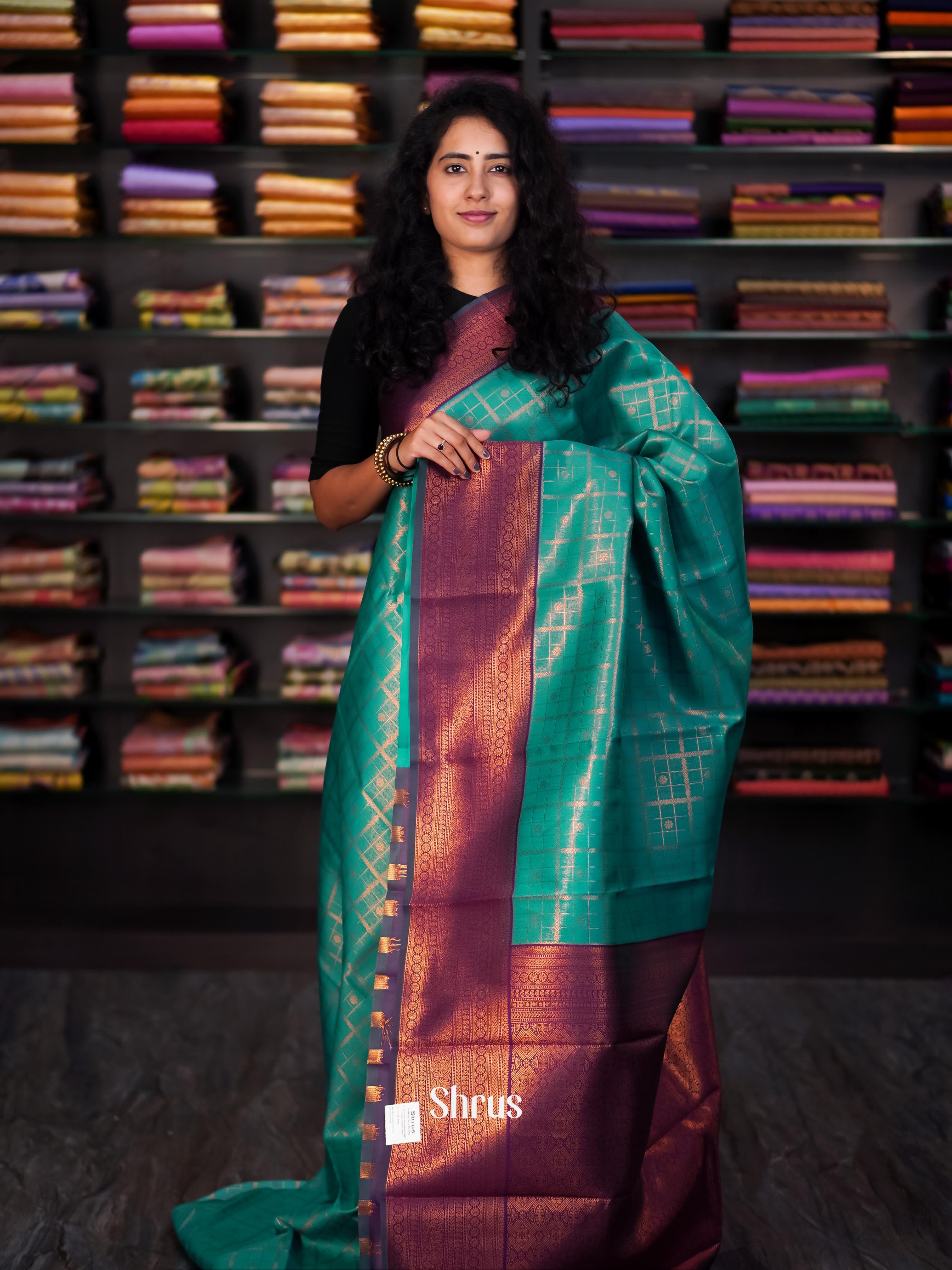 Teal & Purple - Semi Arani Silk Saree - Shop on ShrusEternity.com
