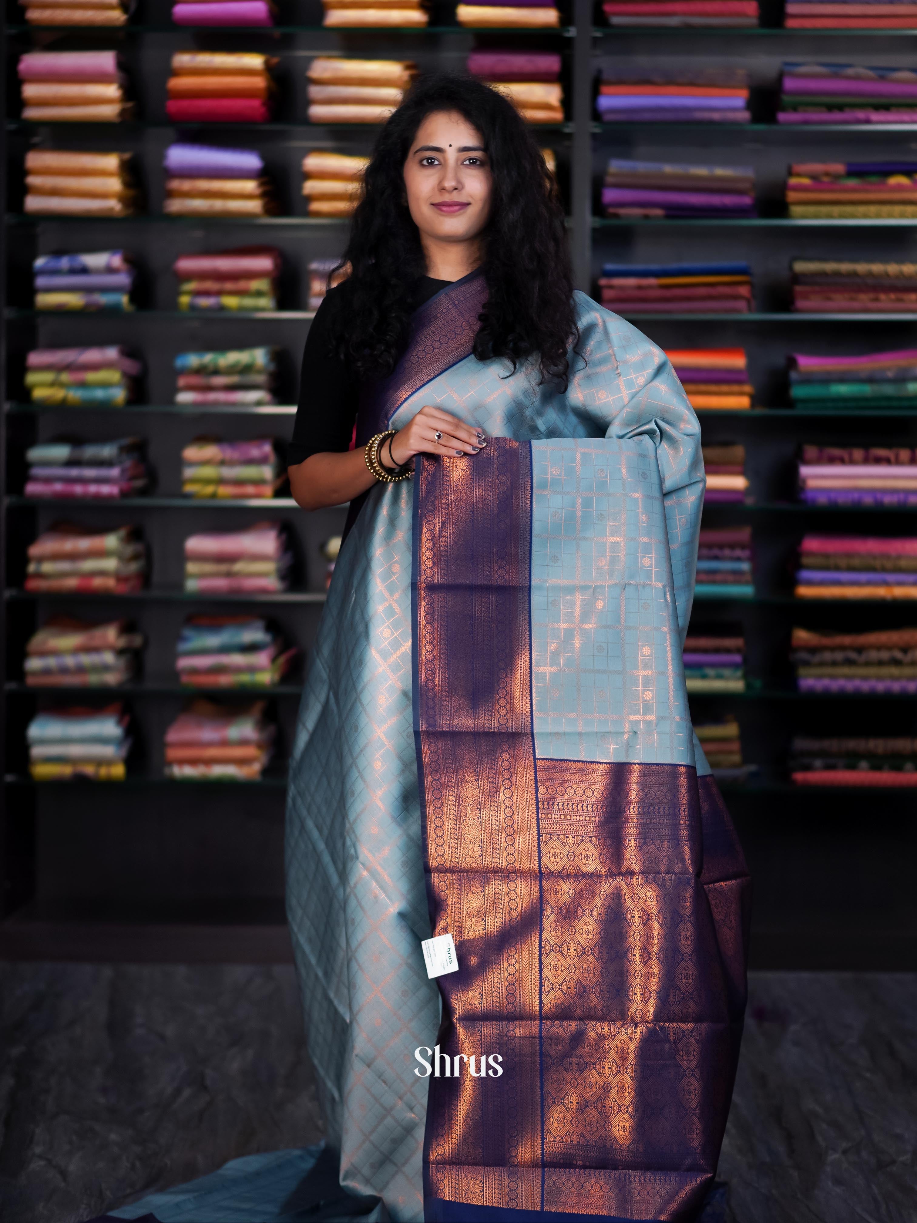 Lite Blue & Blue- Semi Arani Silk Saree - Shop on ShrusEternity.com