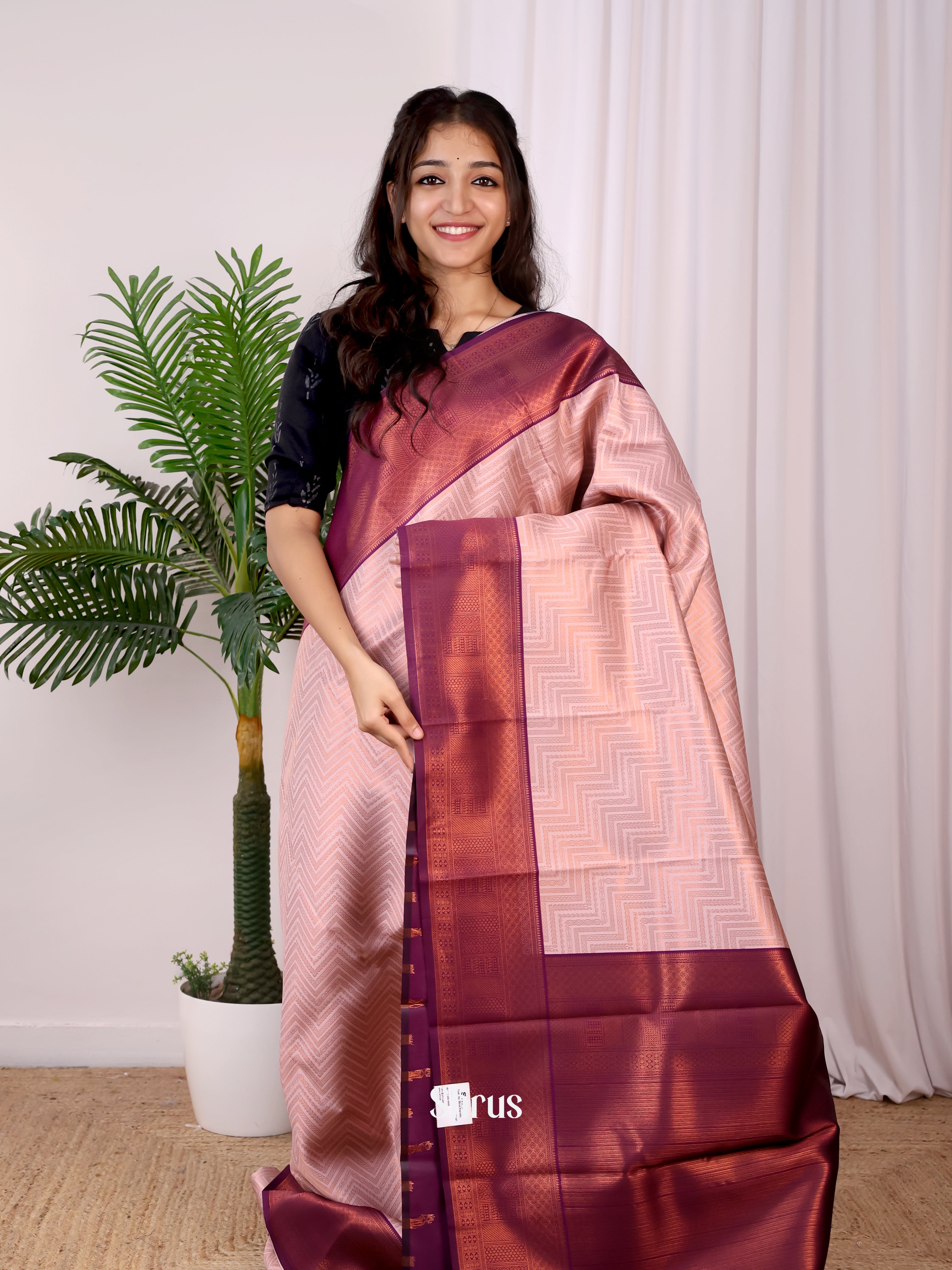Peachish Pink & Purple- Semi Arani Silk Saree - Shop on ShrusEternity.com