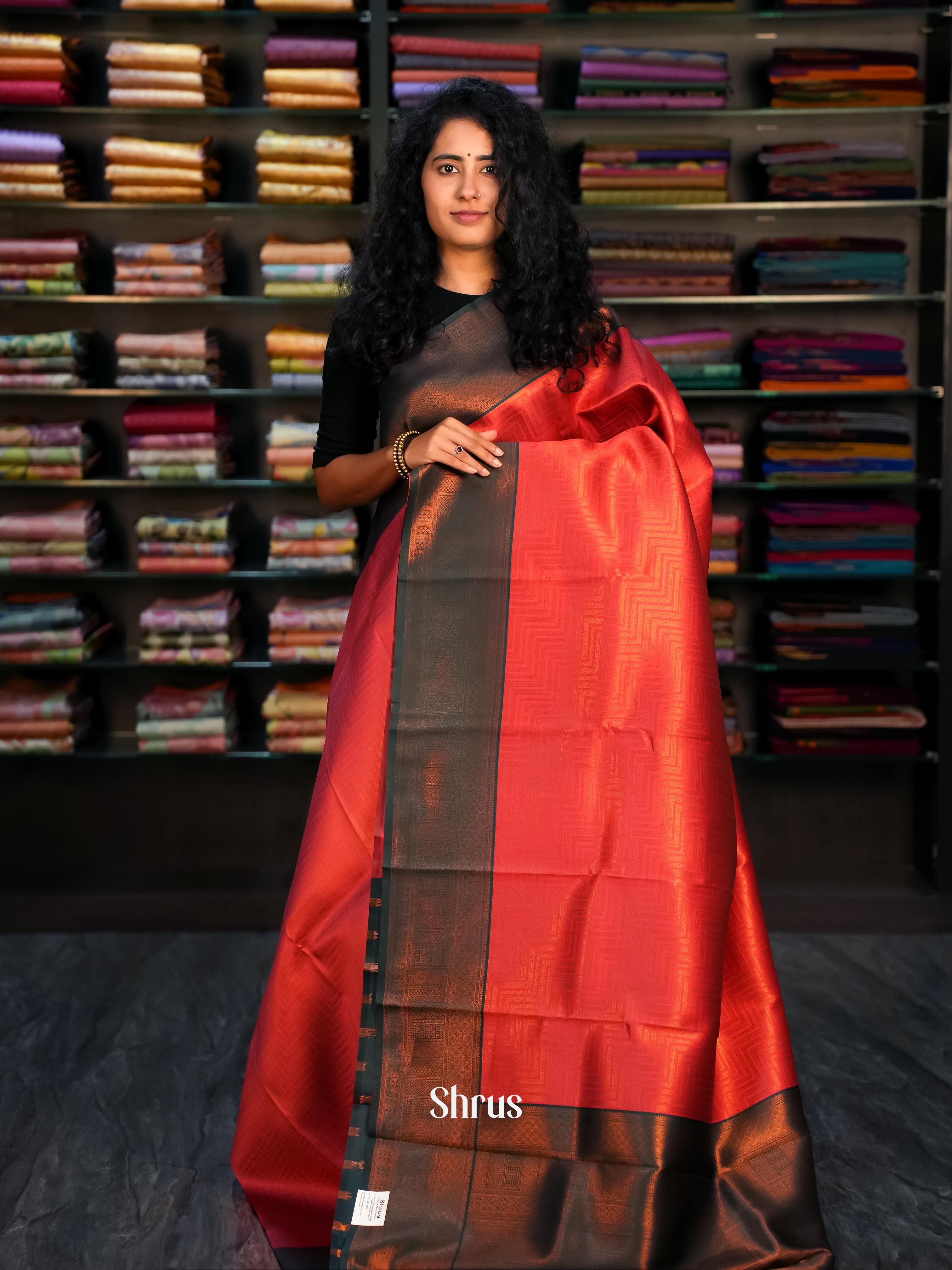Red & Green - Semi Arani Silk Saree - Shop on ShrusEternity.com