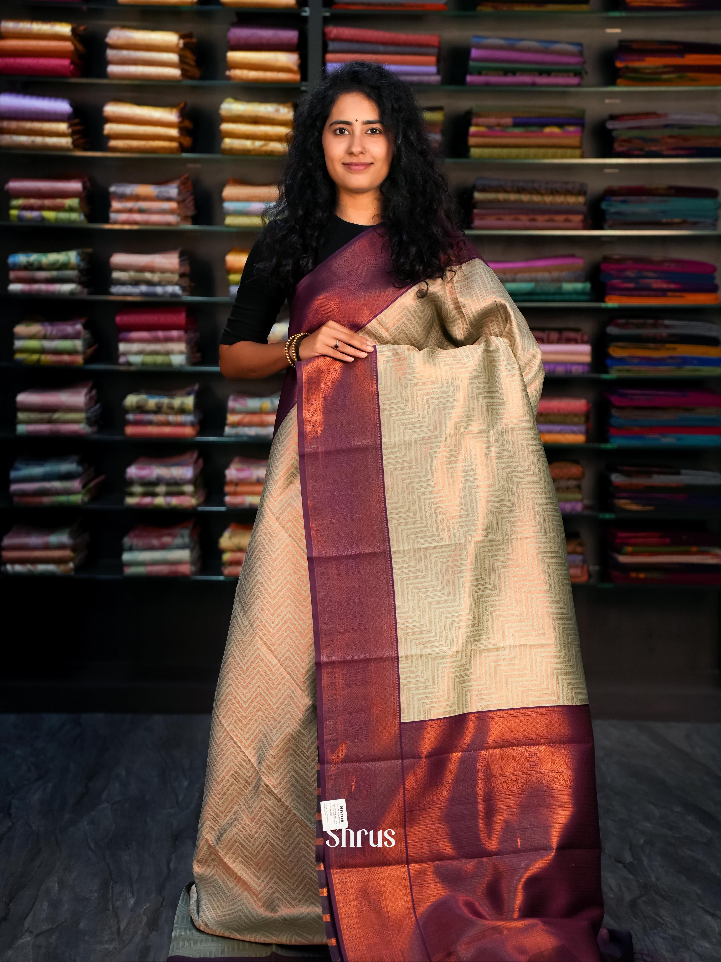 Grey & Purple- Semi Arani Silk Saree - Shop on ShrusEternity.com