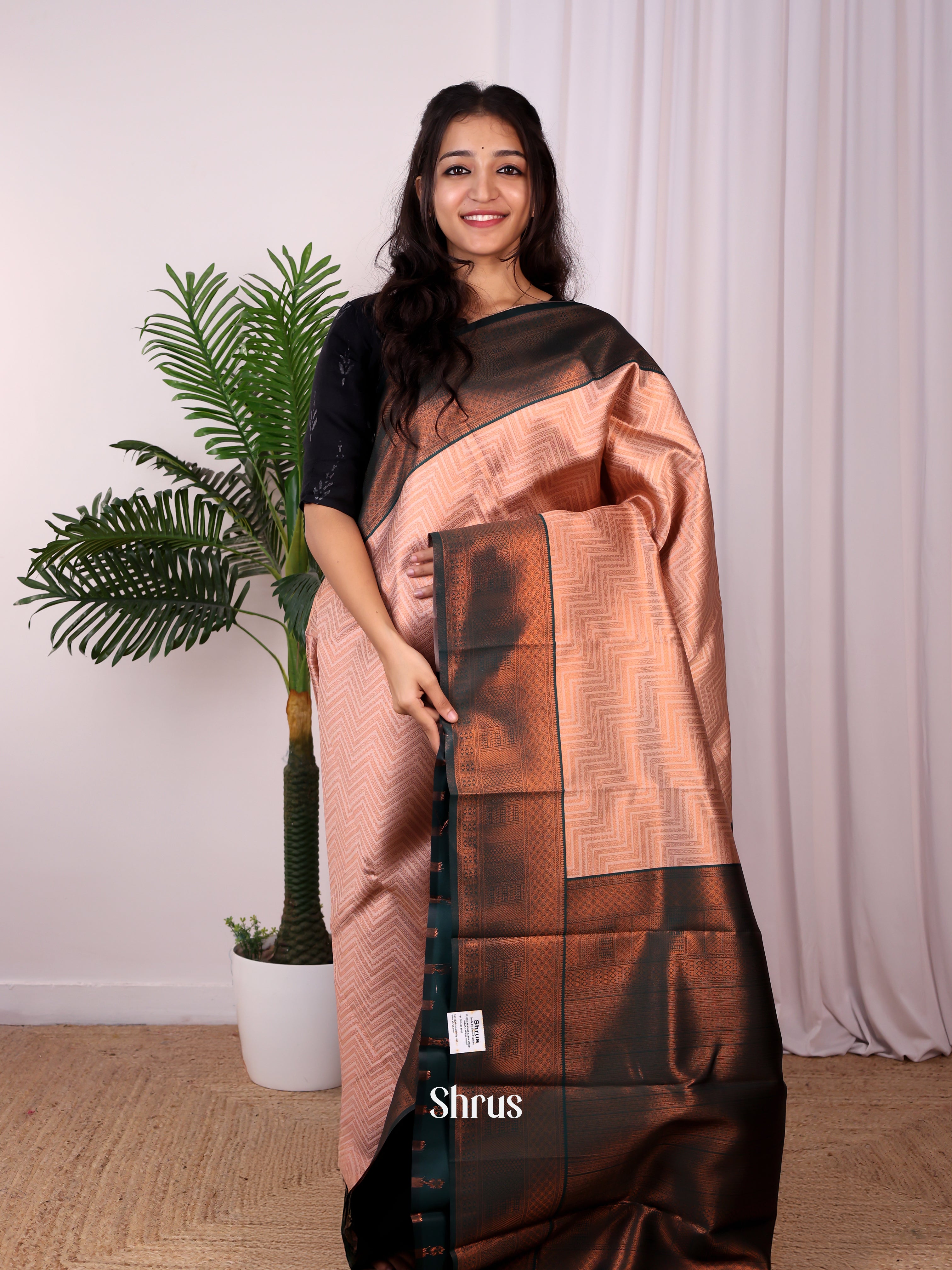 Peach & Green- Semi Arani Silk Saree - Shop on ShrusEternity.com