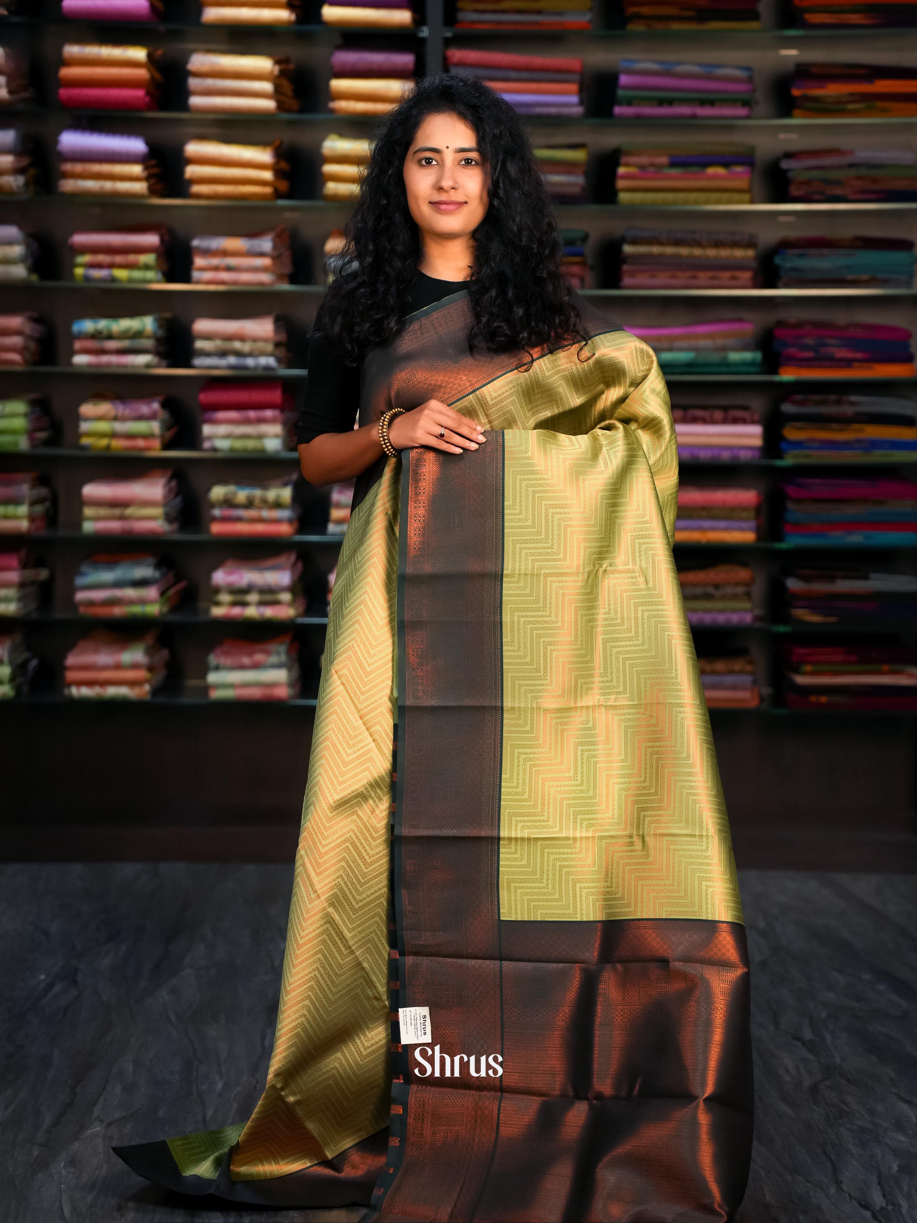 Lite Green & Green- Semi Arani Silk Saree - Shop on ShrusEternity.com