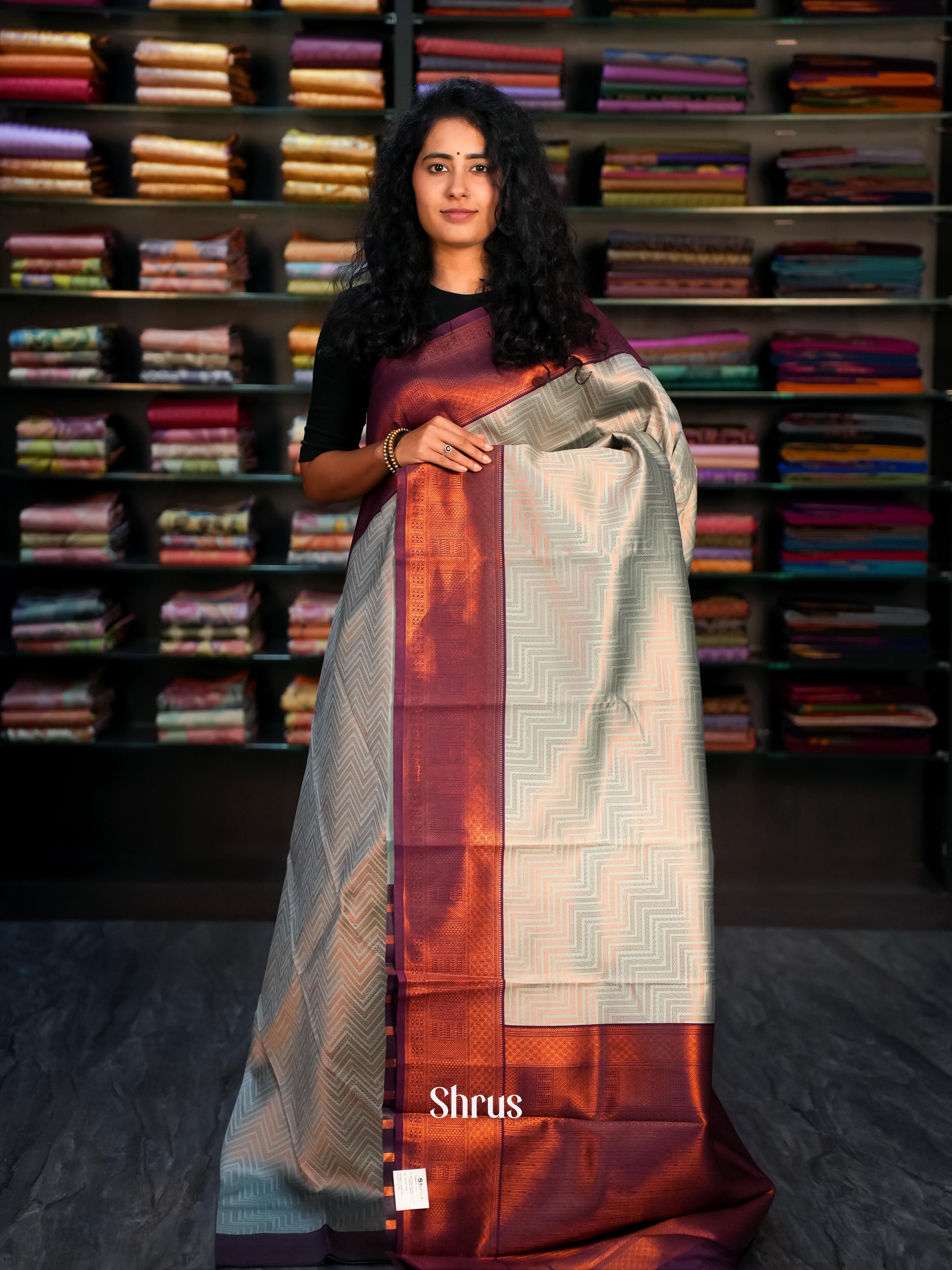 Grey & Purple- Semi Arani Silk Saree - Shop on ShrusEternity.com