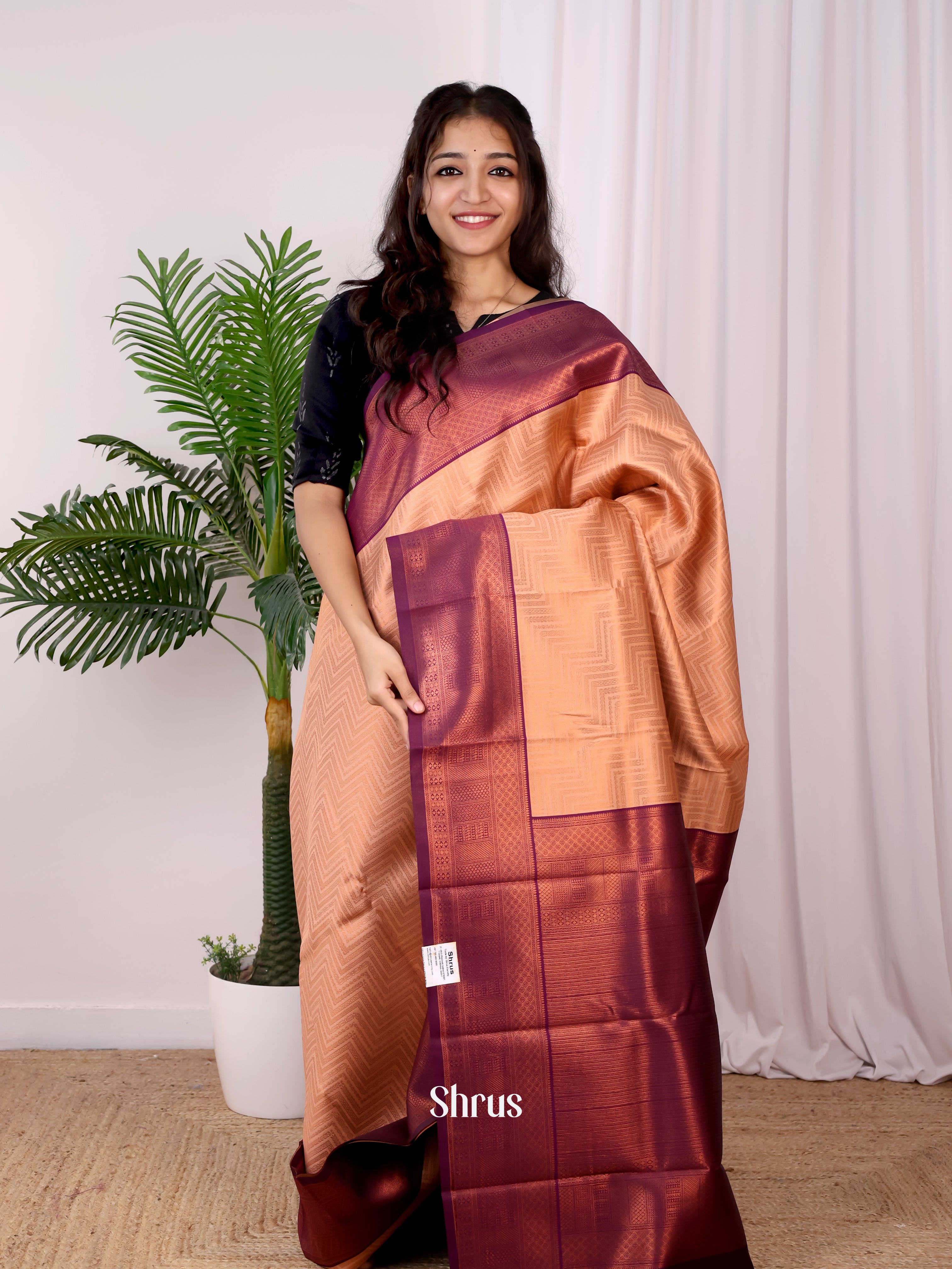 Peach & Purple - Semi Arani Silk Saree - Shop on ShrusEternity.com