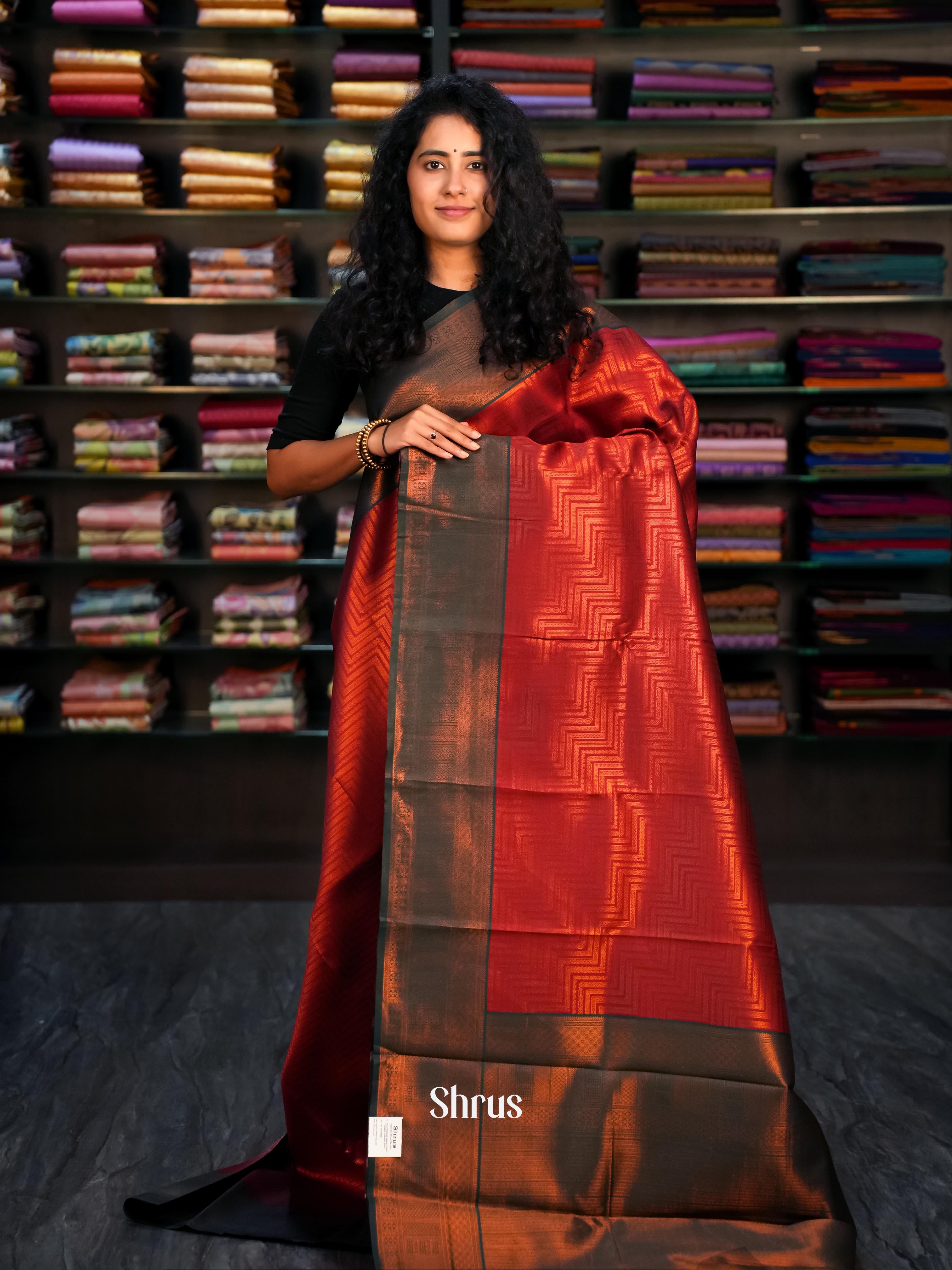 Red & Green- Semi Arani Silk Saree - Shop on ShrusEternity.com