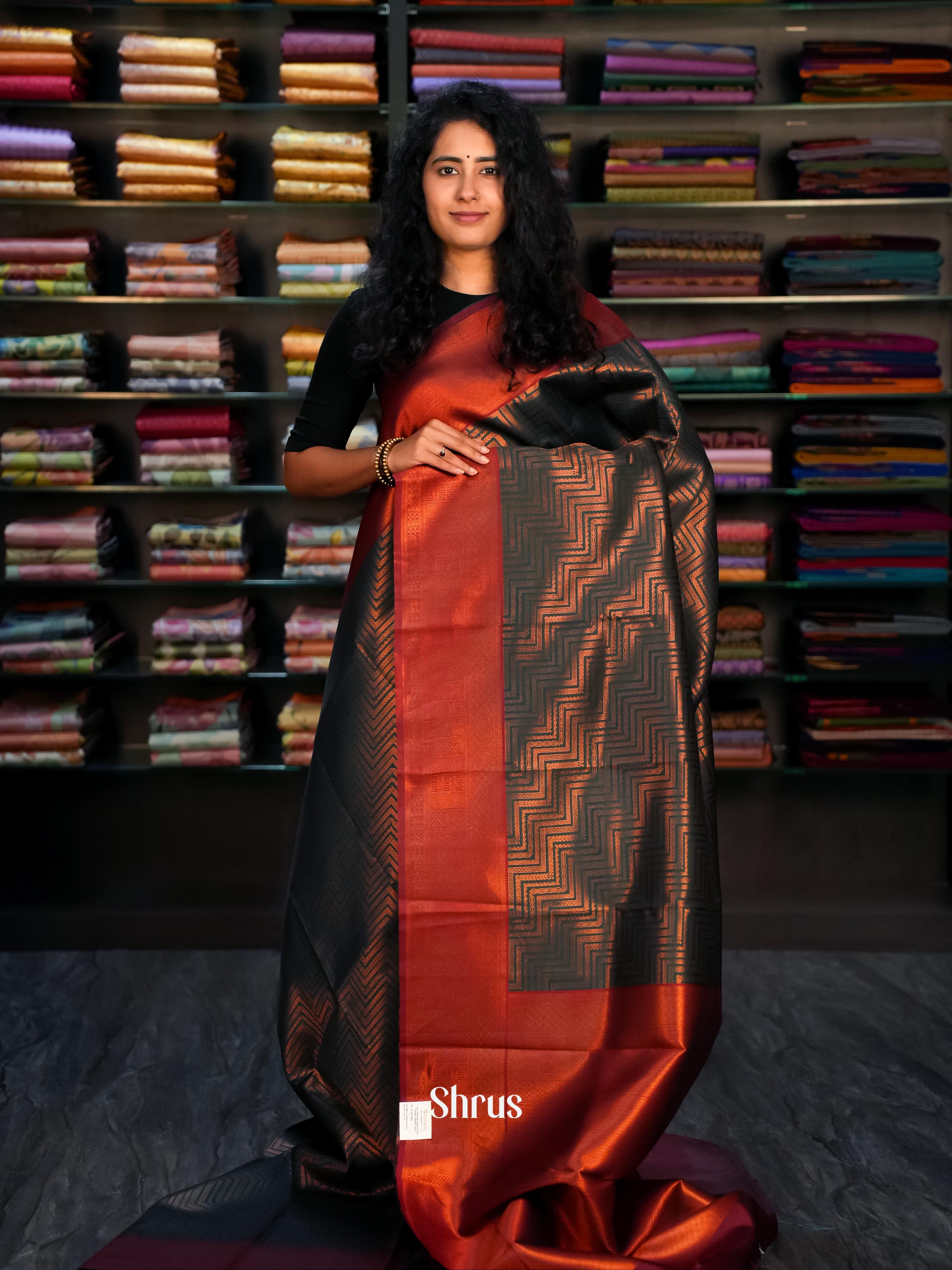 Green & Maroon - Semi Arani Silk Saree - Shop on ShrusEternity.com