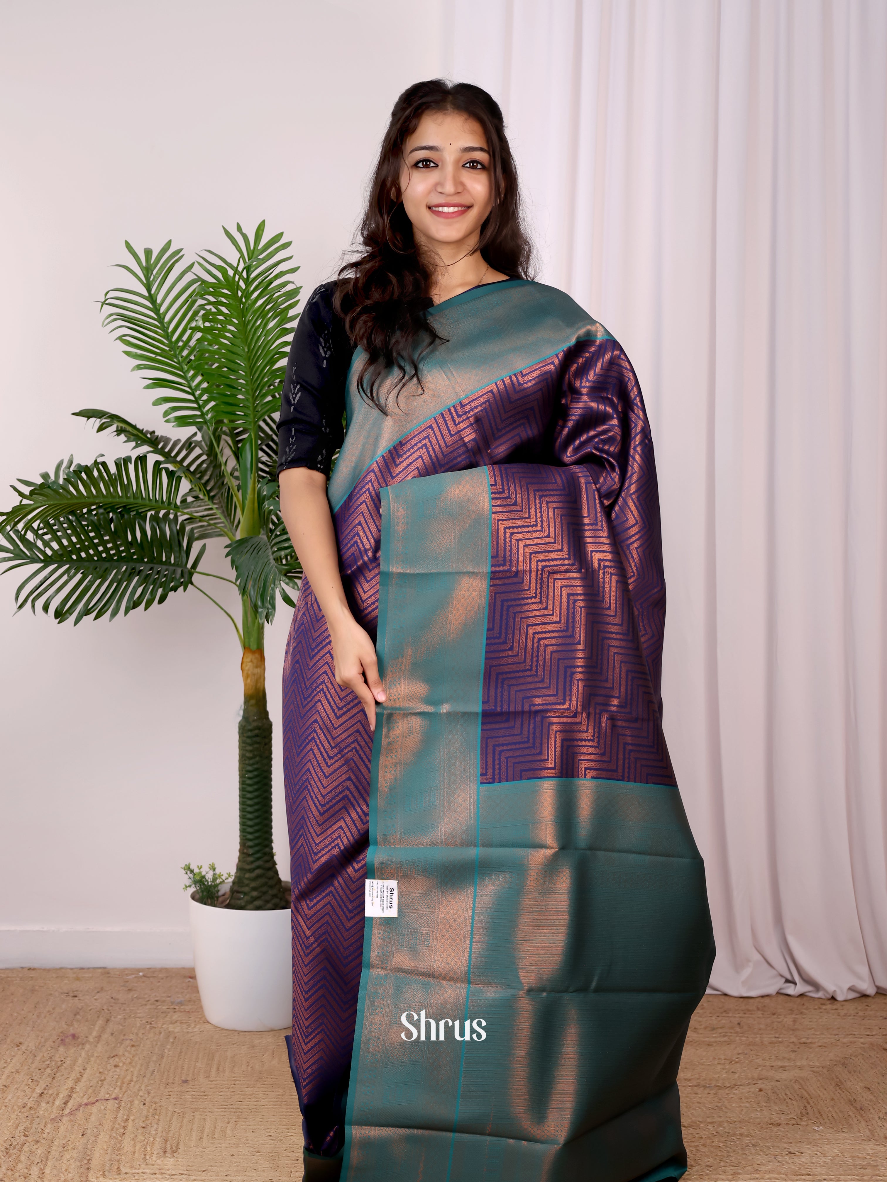 Violet & Blue - Semi Arani Silk Saree - Shop on ShrusEternity.com