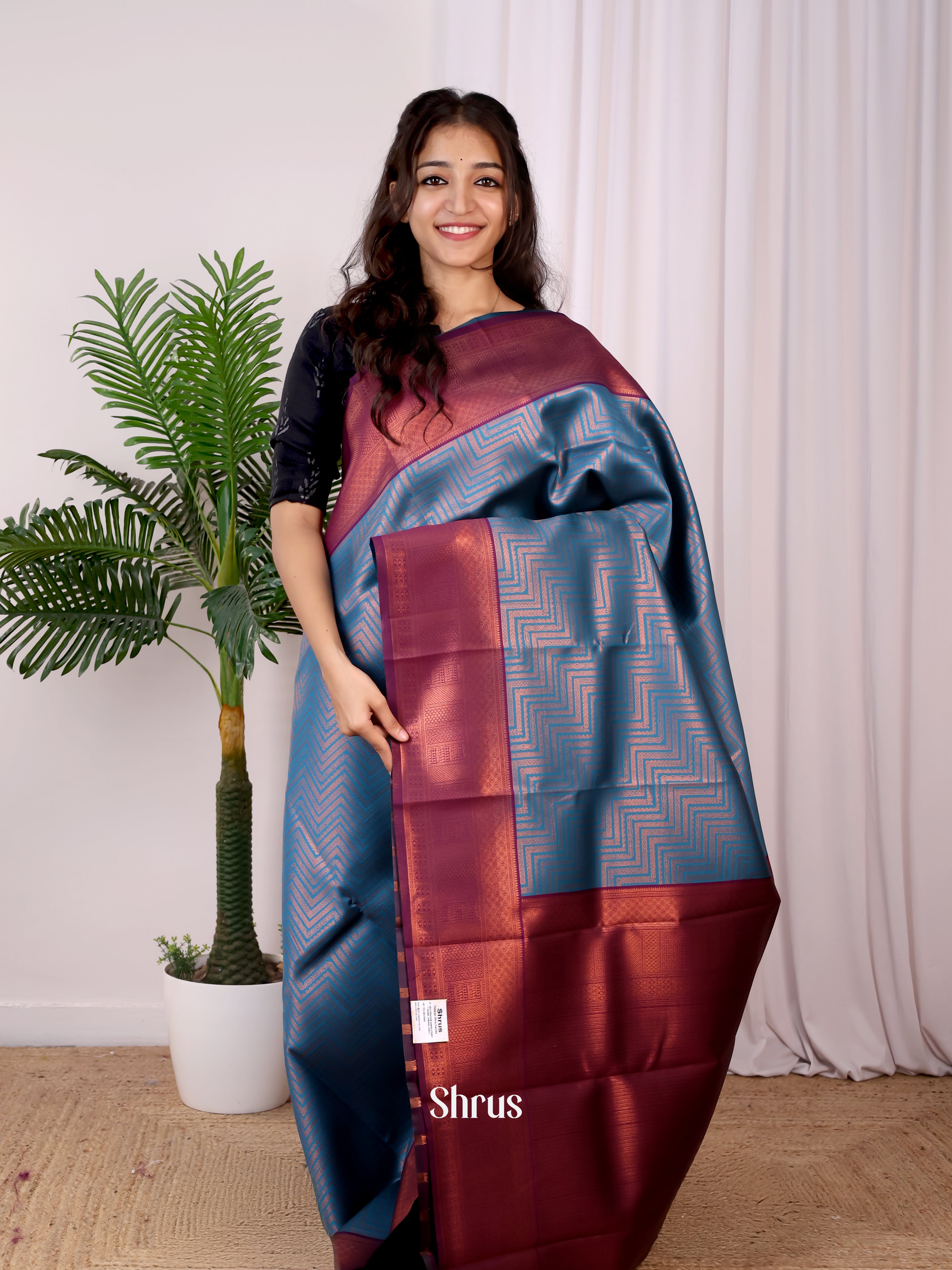 Blue & Purple - Semi Arani Silk Saree - Shop on ShrusEternity.com