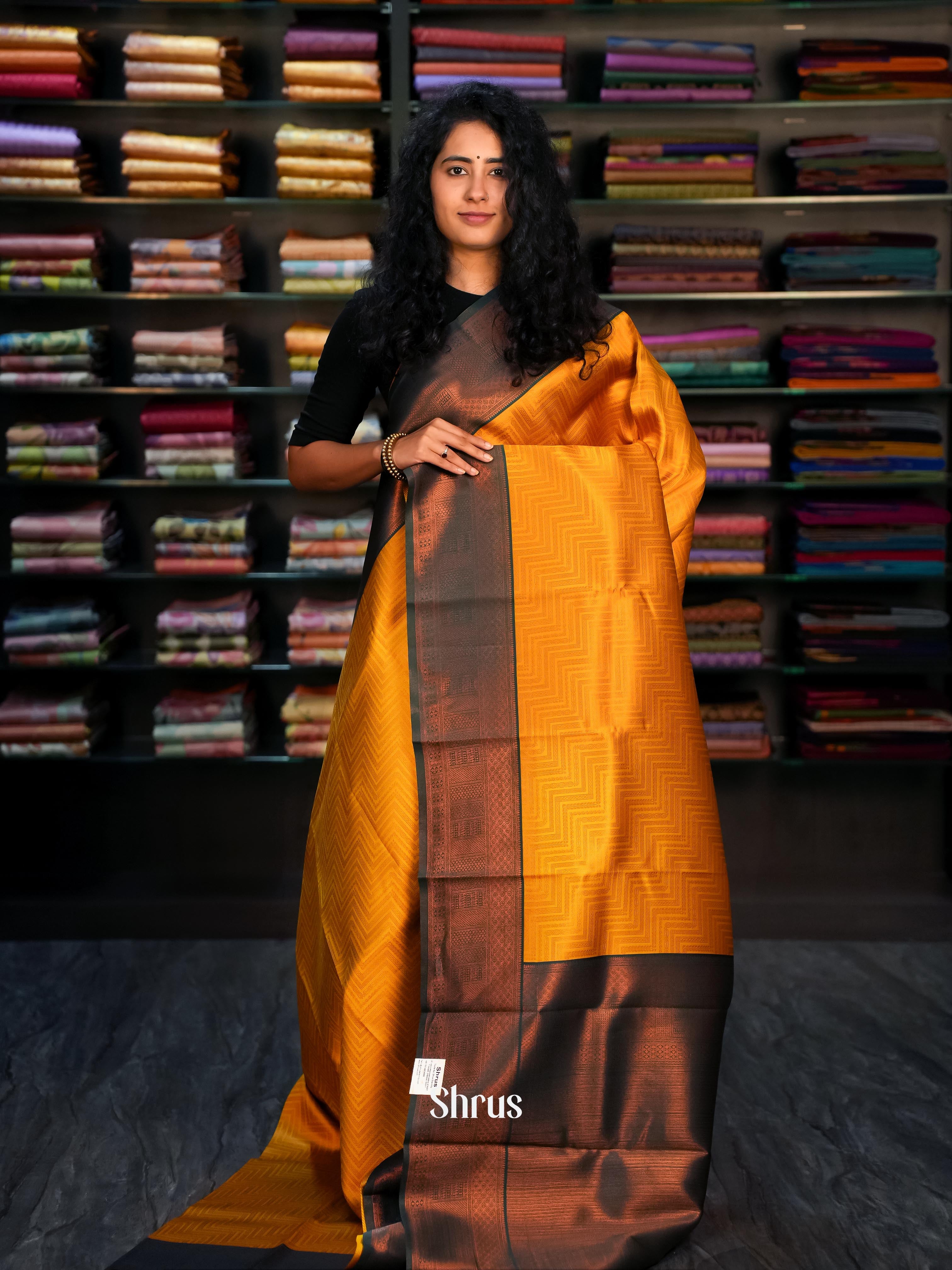 Mustard & Green -Semi Arani Silk Saree - Shop on ShrusEternity.com