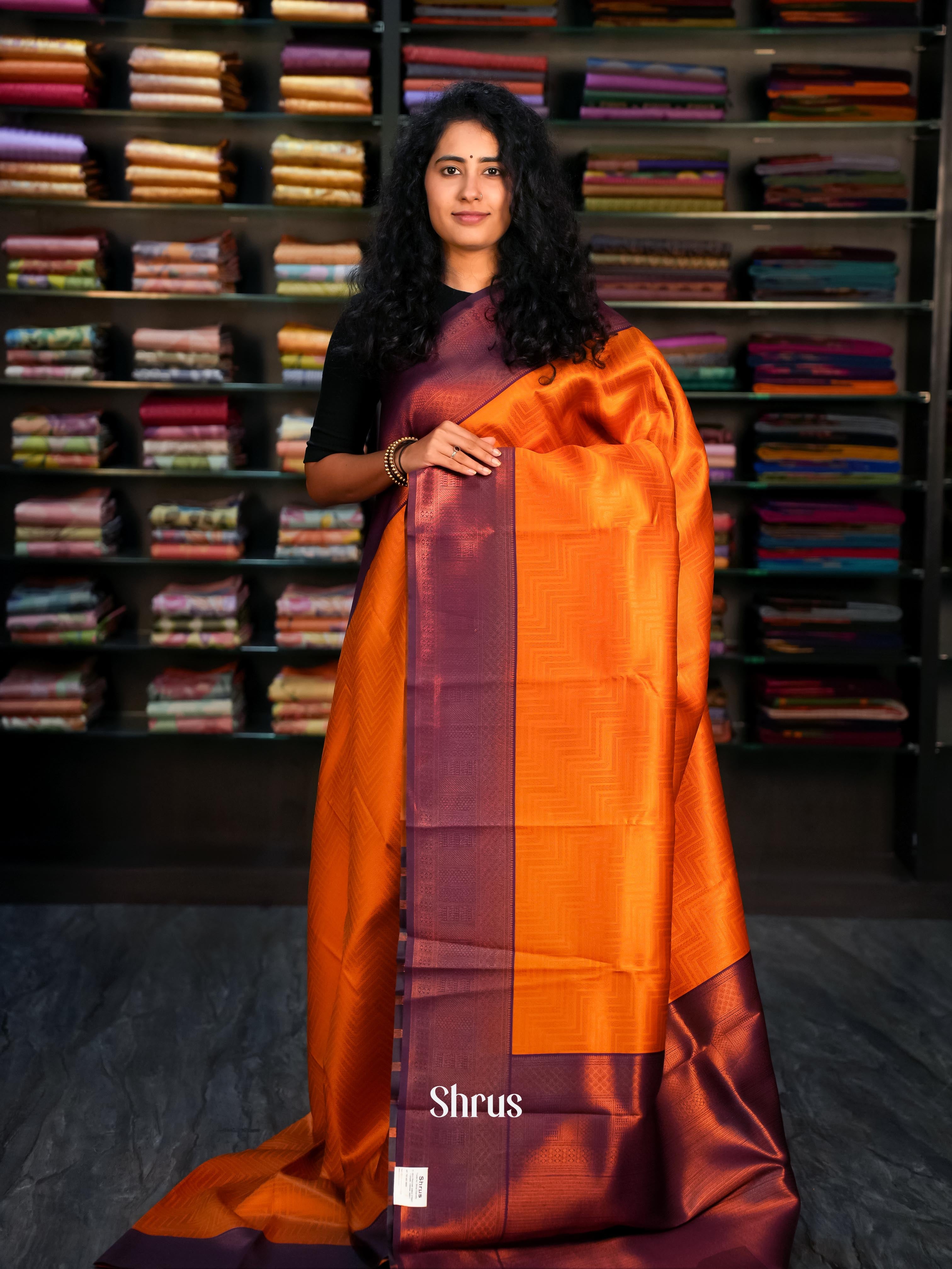 Orange & Purple - Semi Arani Silk Saree - Shop on ShrusEternity.com