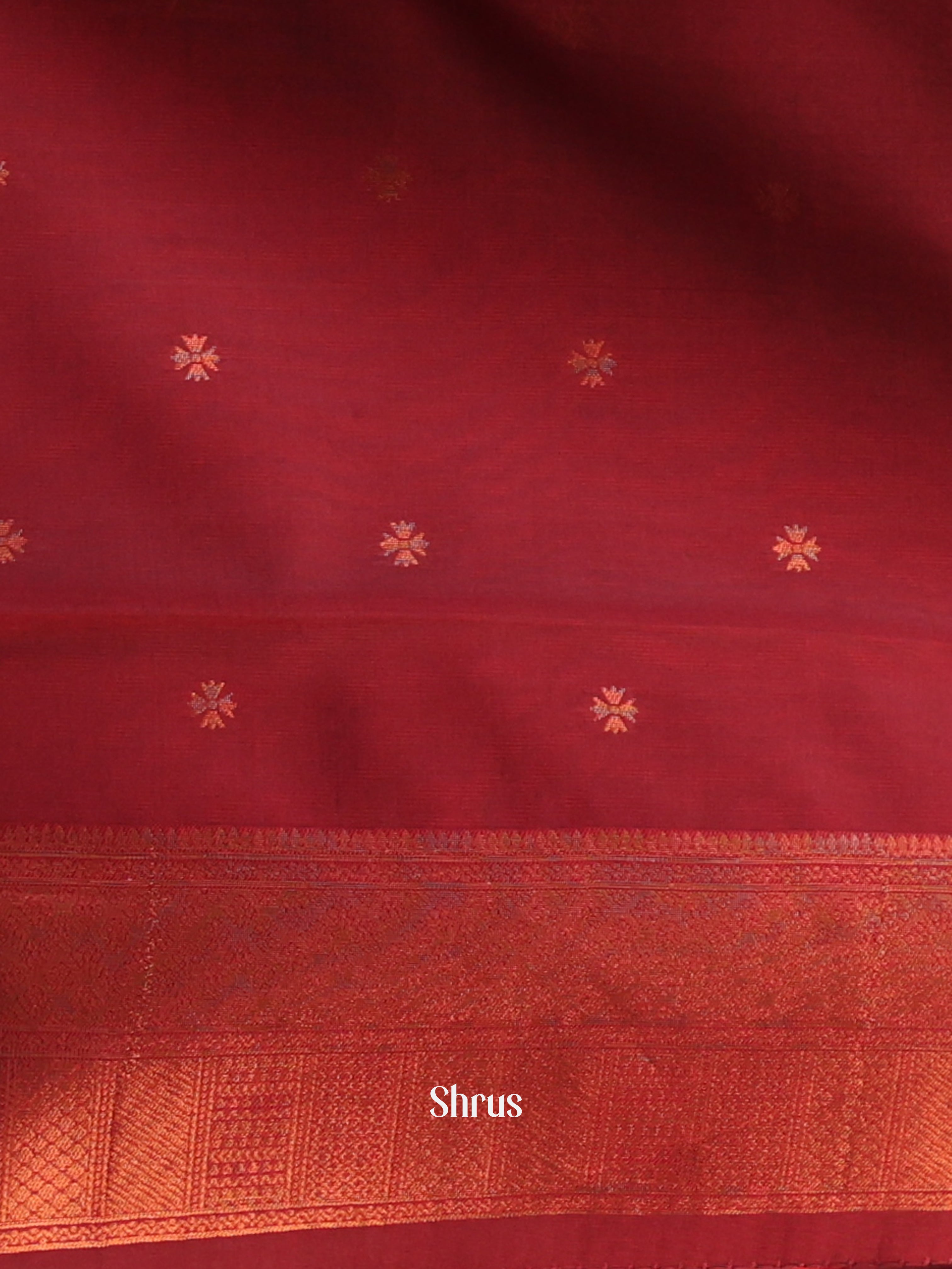 Beige & Maroon- Semi Arani Silk Saree - Shop on ShrusEternity.com