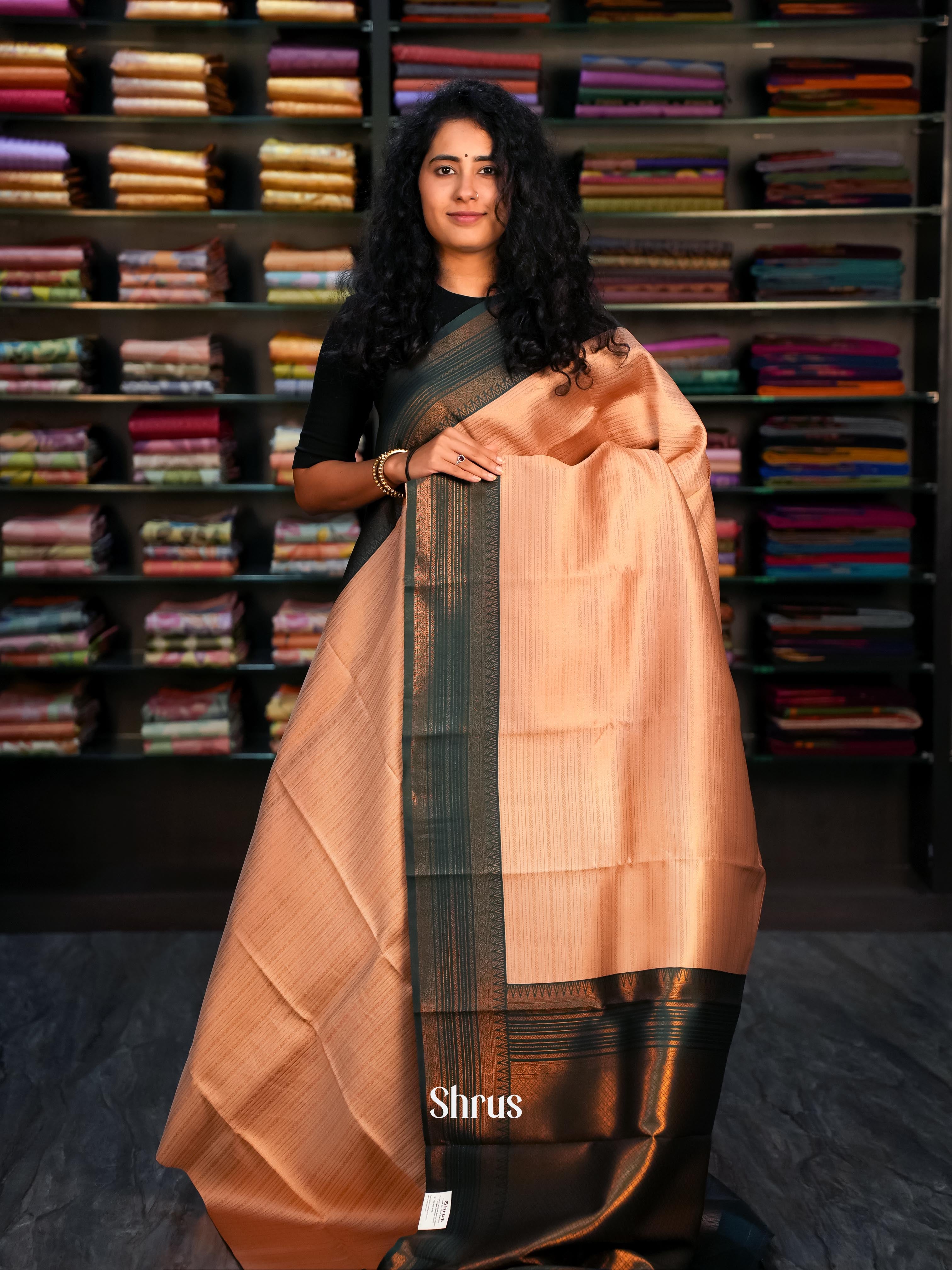 Dusty Brown & Green- Semi Arani Silk Saree - Shop on ShrusEternity.com
