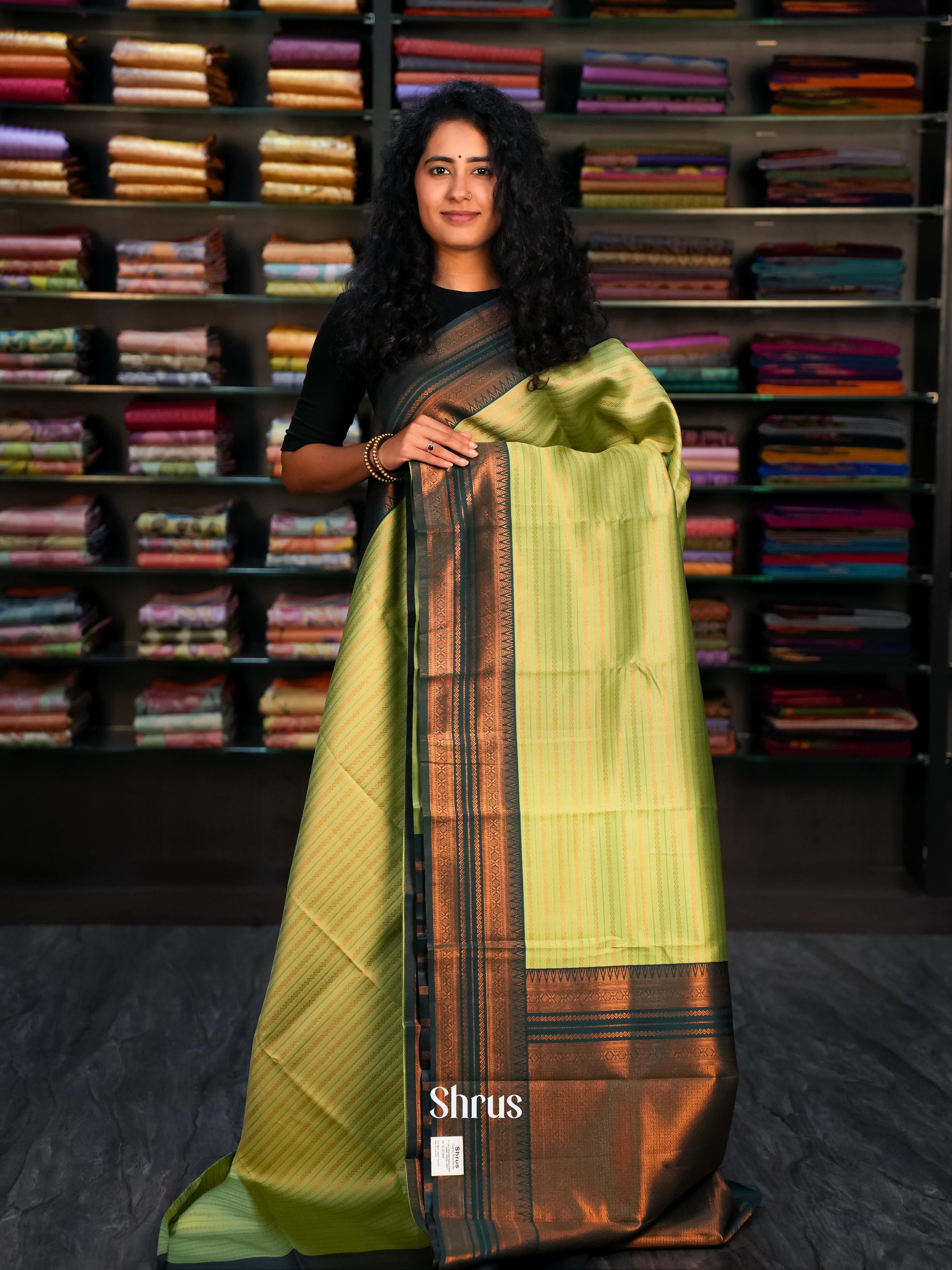 Light Green & Green- Semi Arani Silk Saree - Shop on ShrusEternity.com