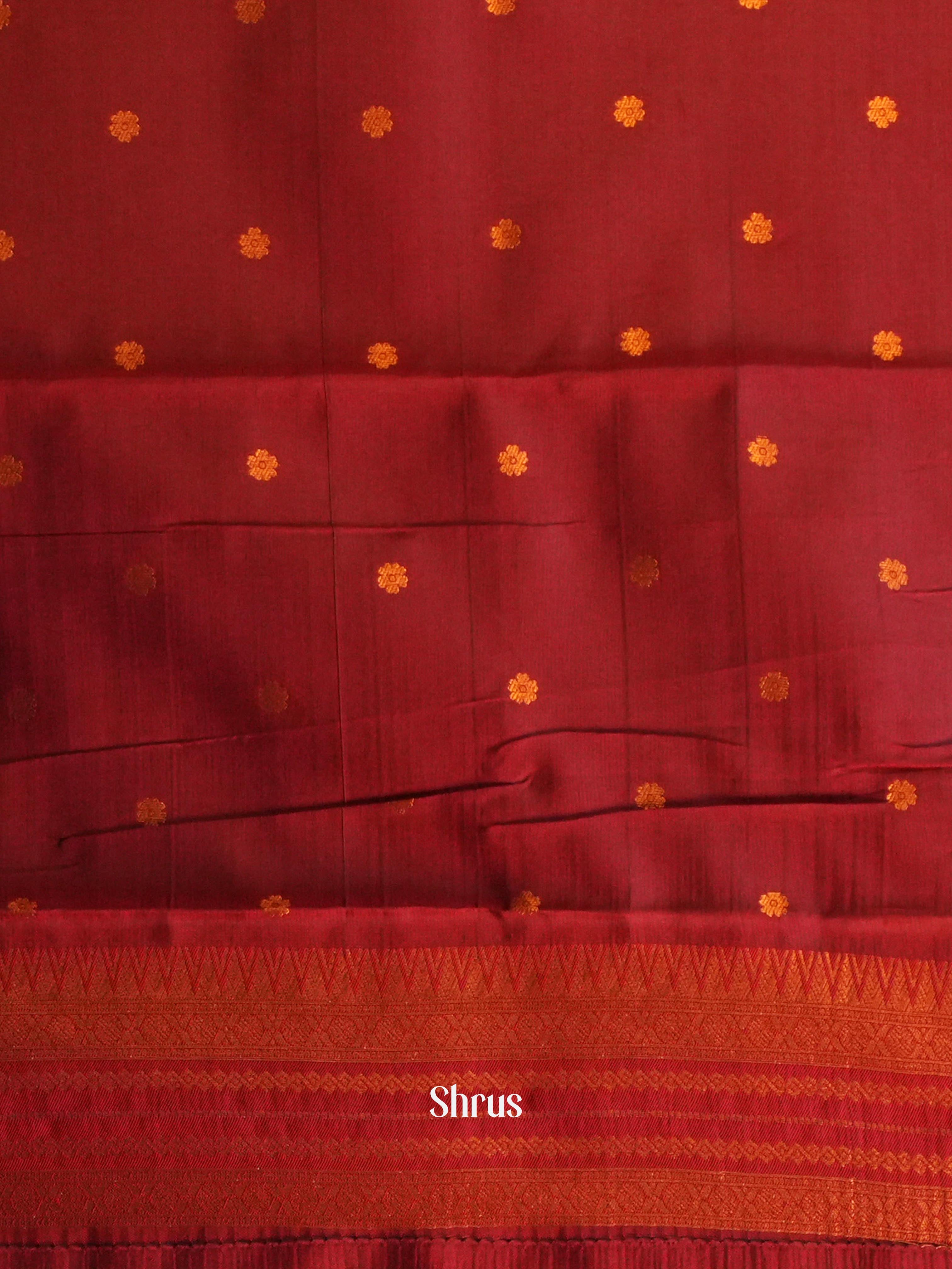 Beige & Maroon - Semi Arani Silk Saree - Shop on ShrusEternity.com