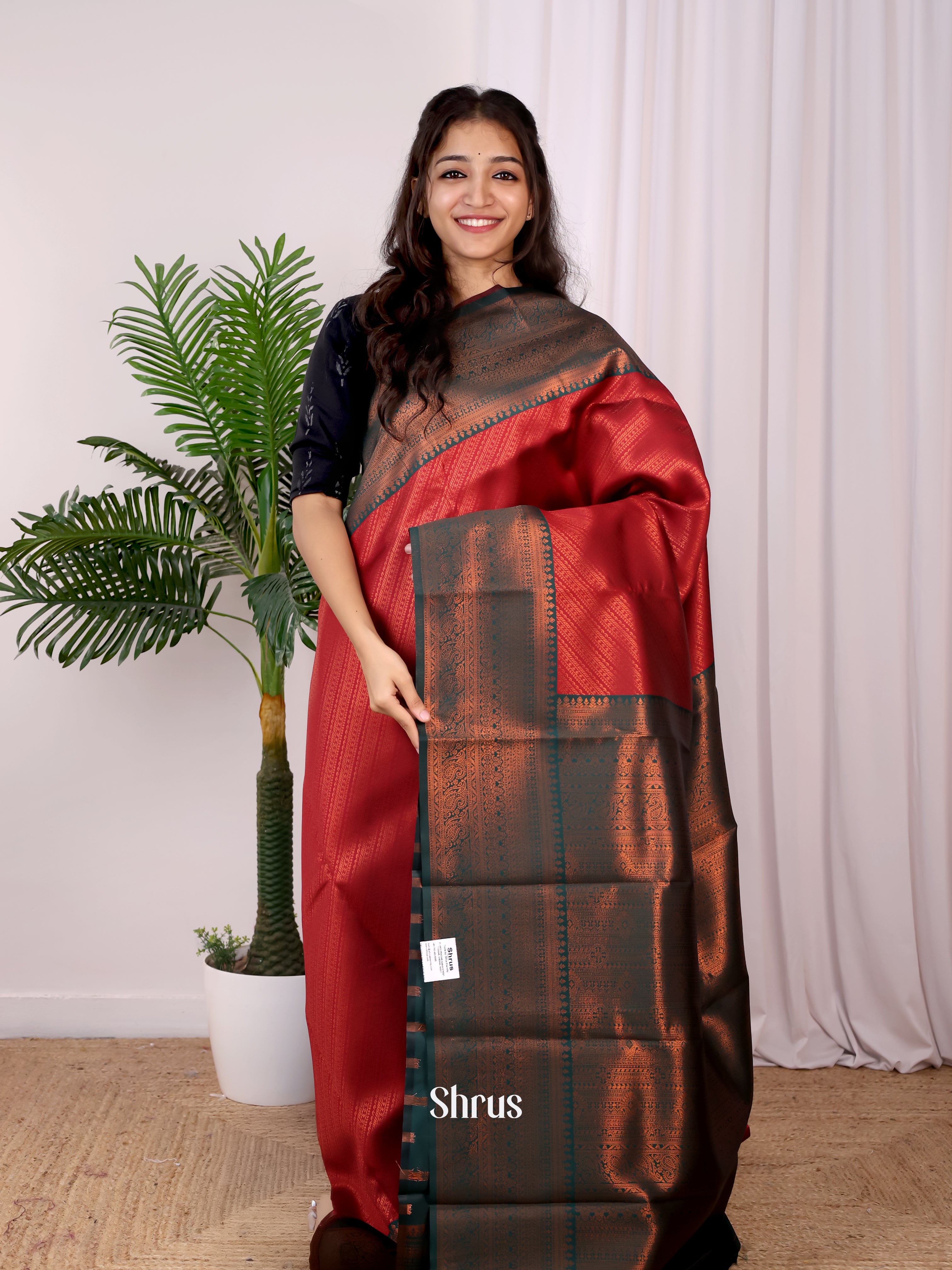 Red & Green- Semi Arani Silk Saree - Shop on ShrusEternity.com