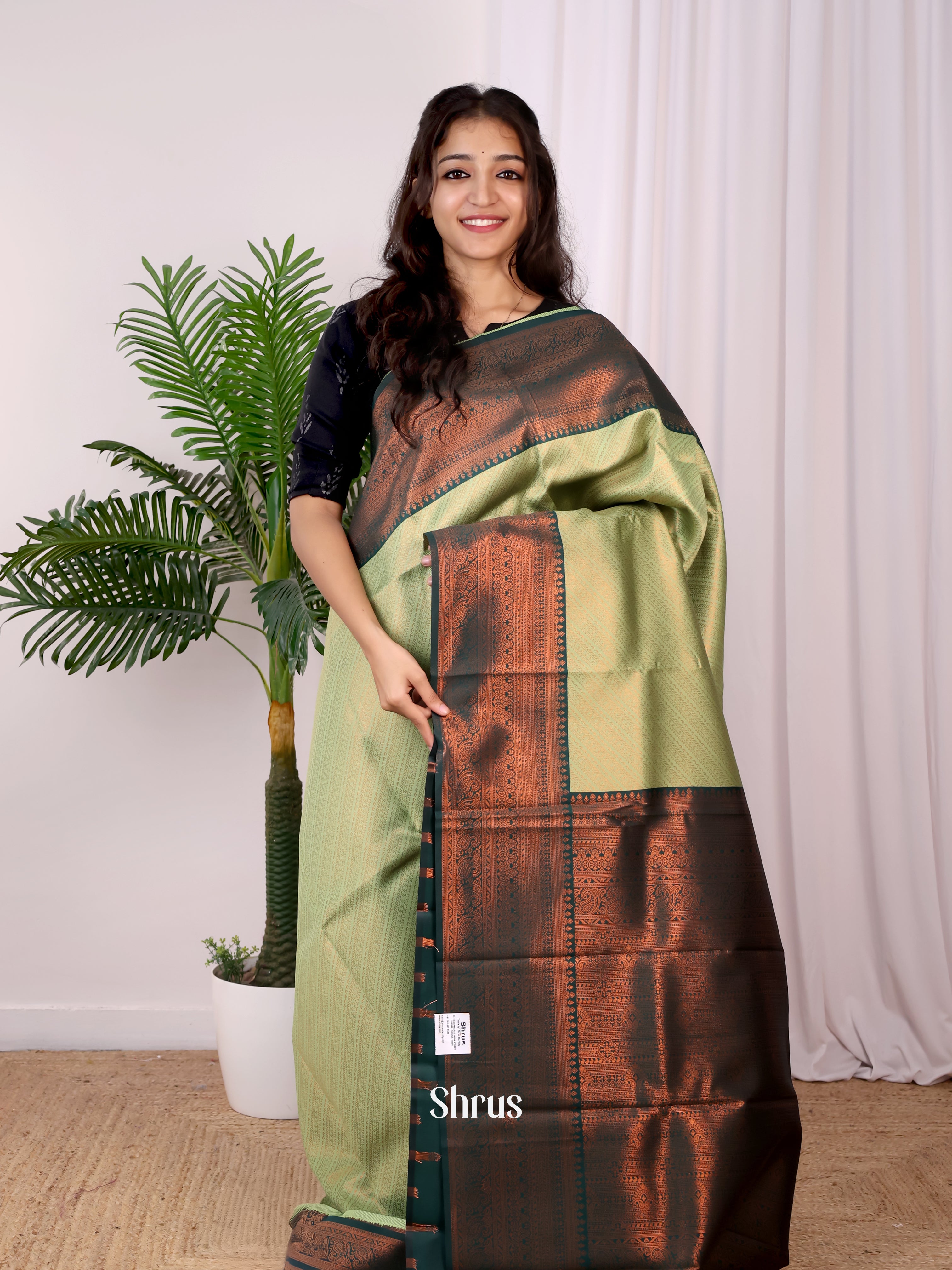 Lite Green & Green - Semi Arani Silk Saree - Shop on ShrusEternity.com
